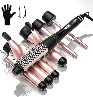 Beach Wave Curling Iron Wand, 8 in 1 Hair Waver 3 Barrel Curling Iron Set for Long Short Soft Hard Hair, 30s Heat-up 5 Cer...