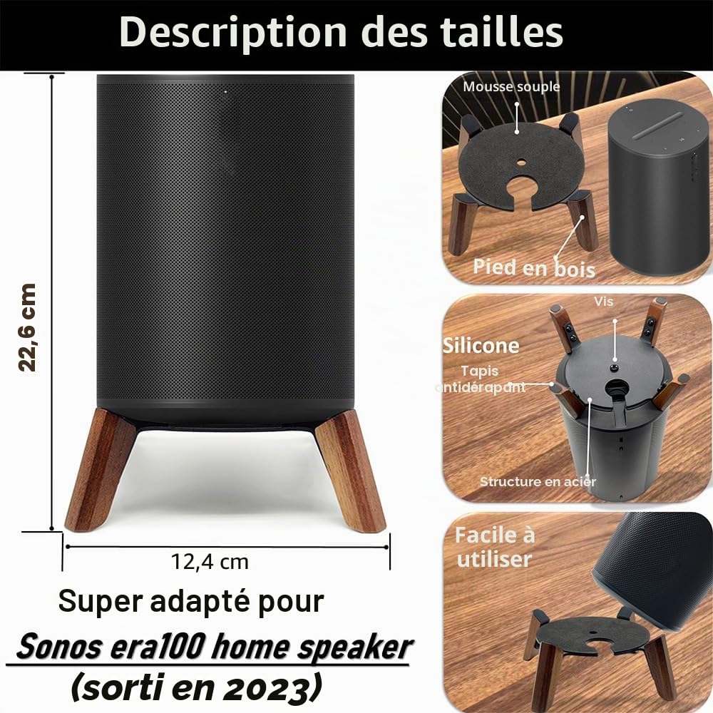 Support en bois de noyer pour Sonos Era 100, trépied de bureau, matériau en bois véritable, support stable et robuste