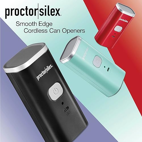 Miniatura 7 de Proctor Silex Abrelatas eléctrico automático, funcionamiento inalámbrico manos libres y recargable por USB, autoalineado, corta bordes de tapa de