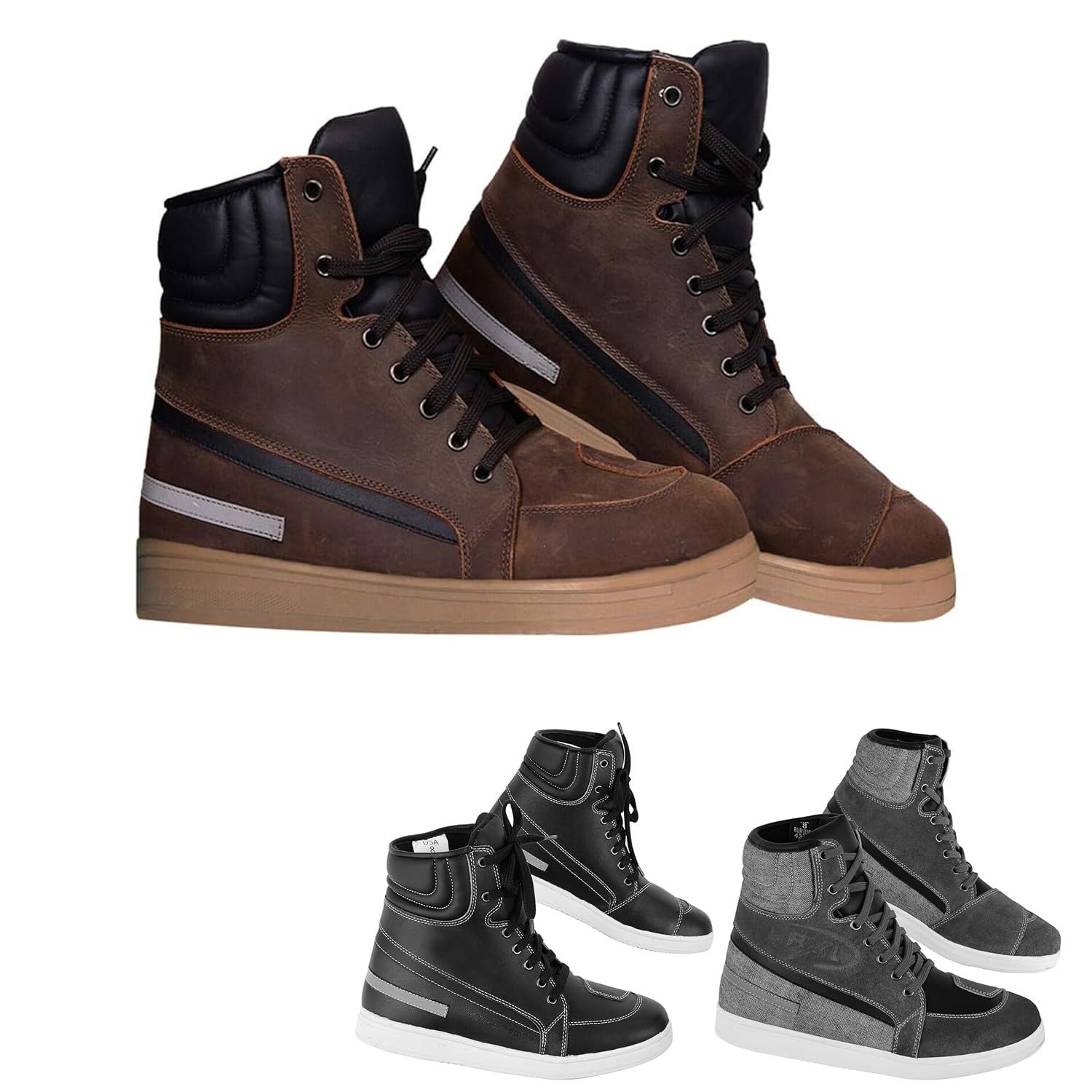 Botas de Moto de Cuero, Puntera y Talón Reforzados, Botas de Motocross Enduro para Botas de Turismo para Hombre Cordones, Suela Protectora de Espinilla de Goma Antideslizante, Aprobado CE