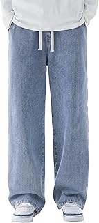 Men's Baggy Sweatpants Hip Hop Loose Fit Streetwear Jeans Casual Cargo Elastic Waist Denim Pants