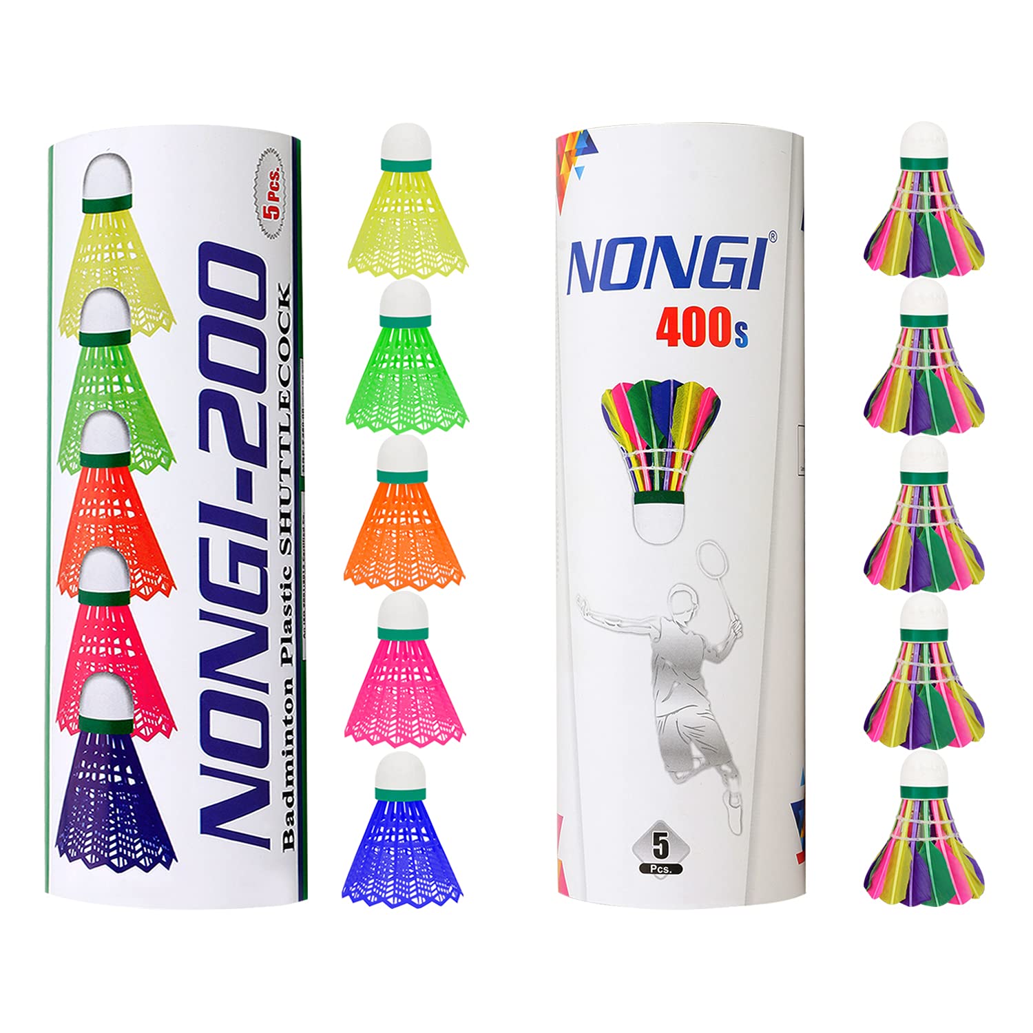 NONGI Combo Shuttle Pack of 10 Shuttlecocks 200 (5 Multicolor Plastic),400s(5 Colored Feather) for Outdoor Indoor Badminton Sports-picture-15