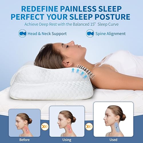 Miniatura 4 de Almohada cervical cervical de espuma viscoelástica, forma ergonómica de mariposa con orificio central de flujo de aire y ventilación de