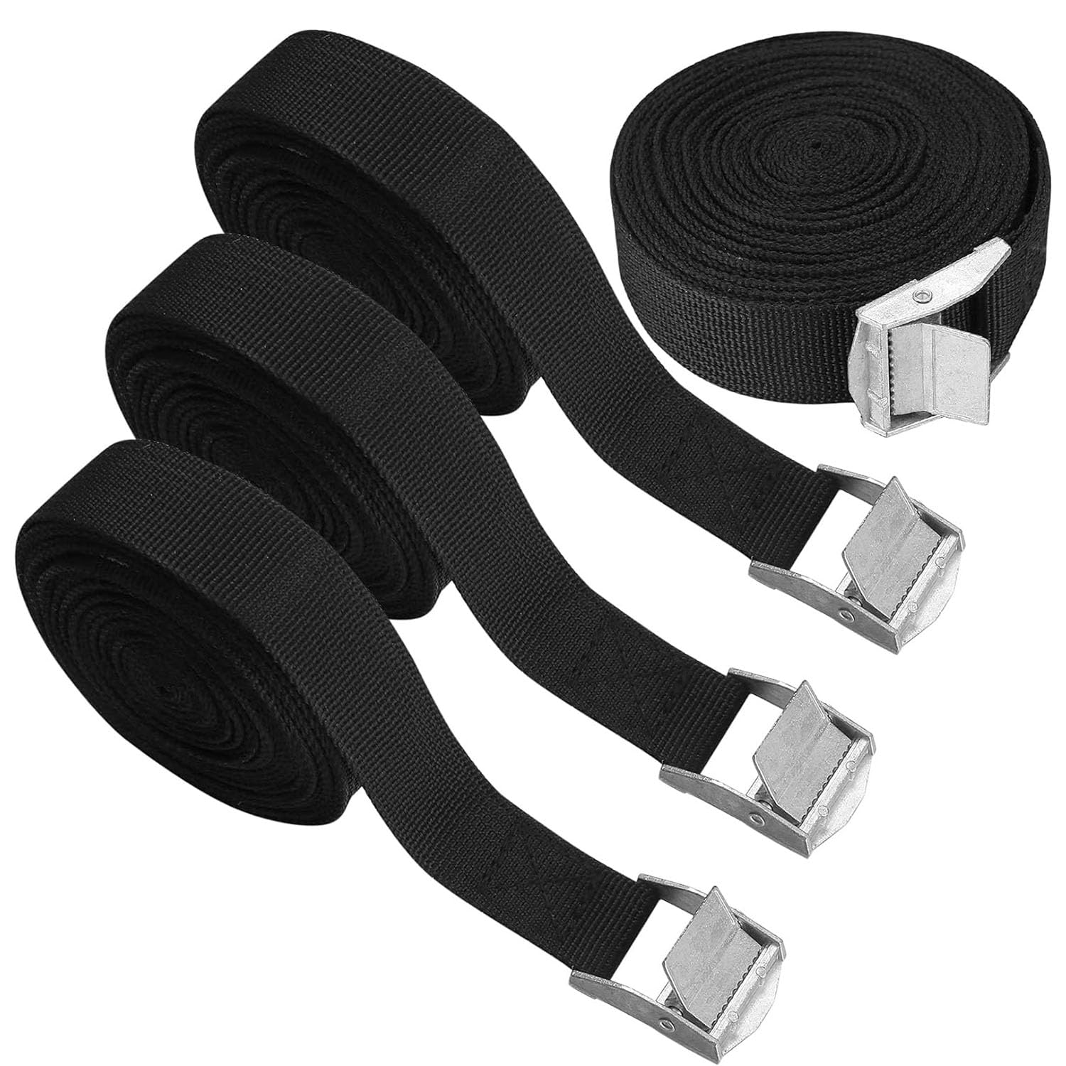 X spring Tie Down Straps, 4 PCS Heavy Duty Lashing Straps Adjustable Cam Buckle Ratchet Strap, Premium Lashing Strap Short for Motorcycle, Cargo, Trucks, Trailer and Luggage, 3m x 25mm (Black)