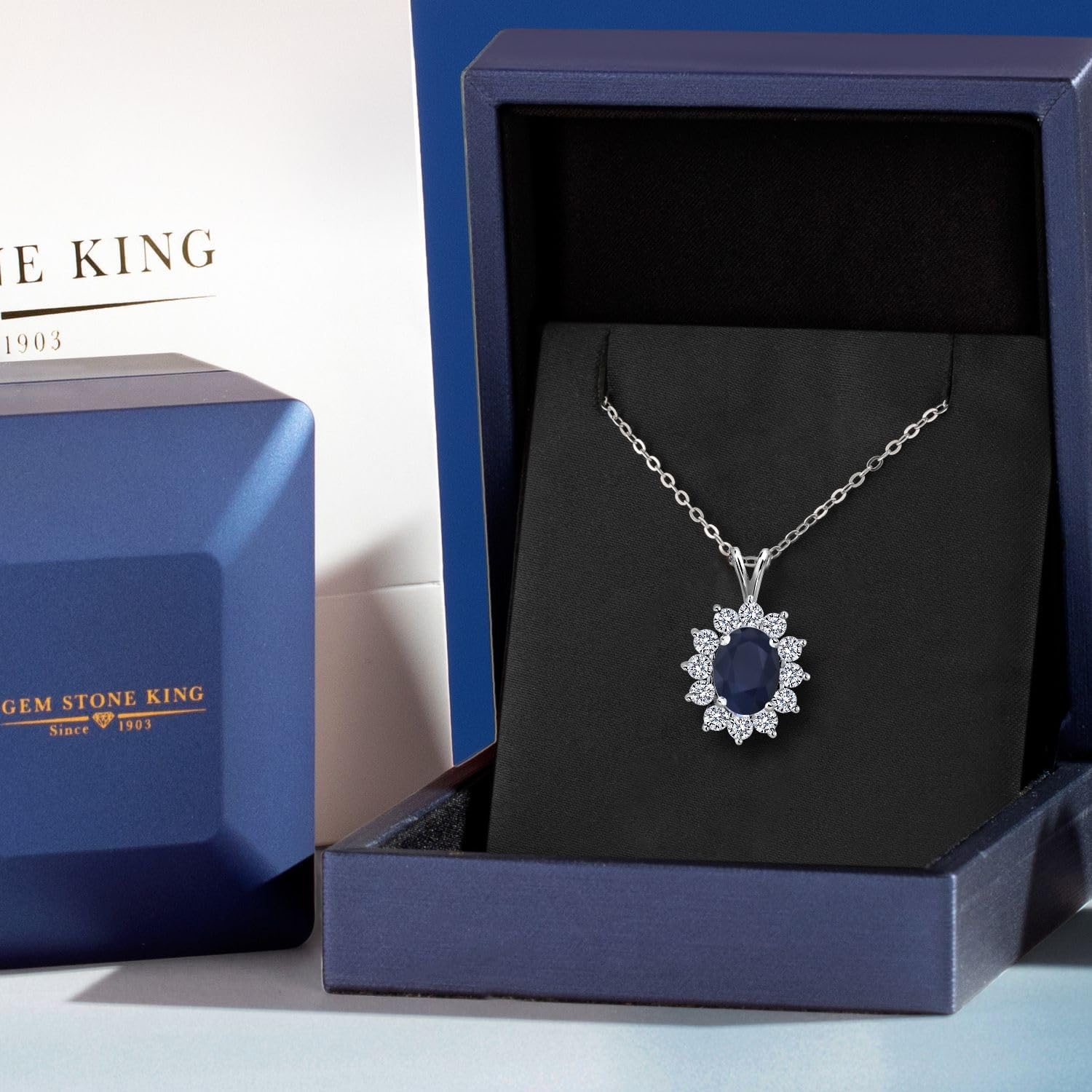 Gem Stone King 8X6MM Oval Gemstone Birthstone Necklace | 925 Sterling Silver | Halo Pendant Necklaces for Women | With 18 Inch Silver Chain - Image 6