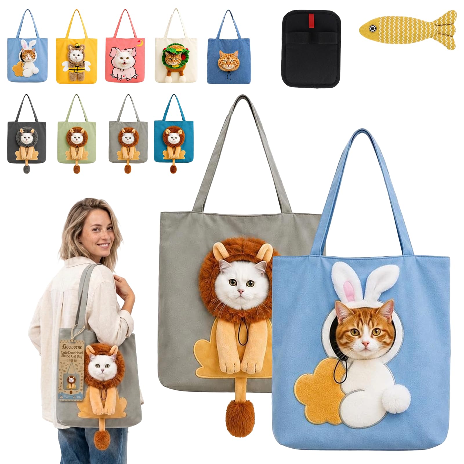 Cute Dew Head Shape Cat Bag, Canvas Pet Carrier for Travel (2PCS-I,L)