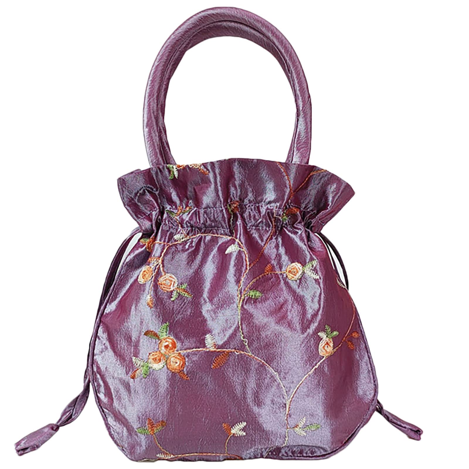 SINSEN Piccolo sacchetto regalo con coulisse, borsa regalo per regalo, borsa in raso ricamata, borsetta, gioielli etnici in broccato, per Capodanno, compleanno, matrimonio, Purple02, 7.4*7.4*2 inches