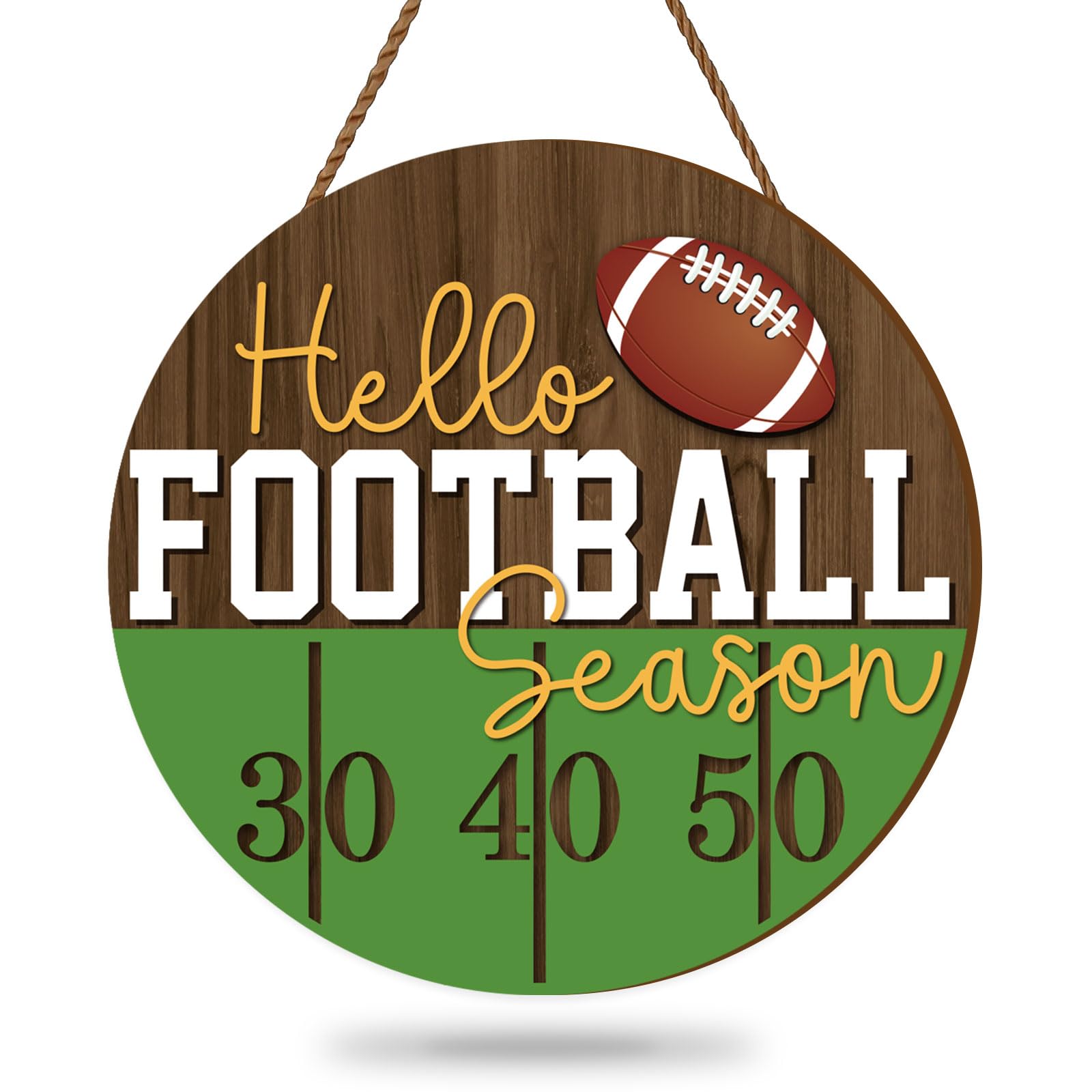 Whaline Football Wooden Hanging Sign Hello Football Season Wall Plaque Football Game Sports Welcome Wreath Sign Door Hanger for Farmhouse Home Wall Window Porch Tabletop Party Decor Supplies