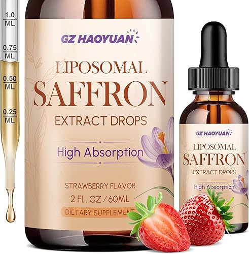 Suplementos liposomales de azafrán, 89 mg de extracto de azafrán en gotas líquidas con Ashwagandha, cúrcuma, vitamina A y D3 para antioxidante,