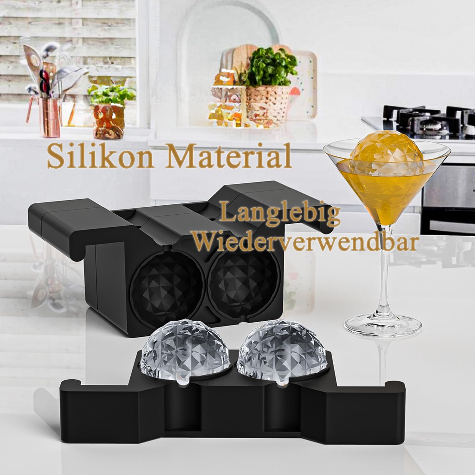 Cubitera de cristal transparente, 2,36 pulgadas, gigante para whisky Bourbon Old Fashioned, de silicona rombica redonda para cócteles (2,36 pulgadas 4BALL)