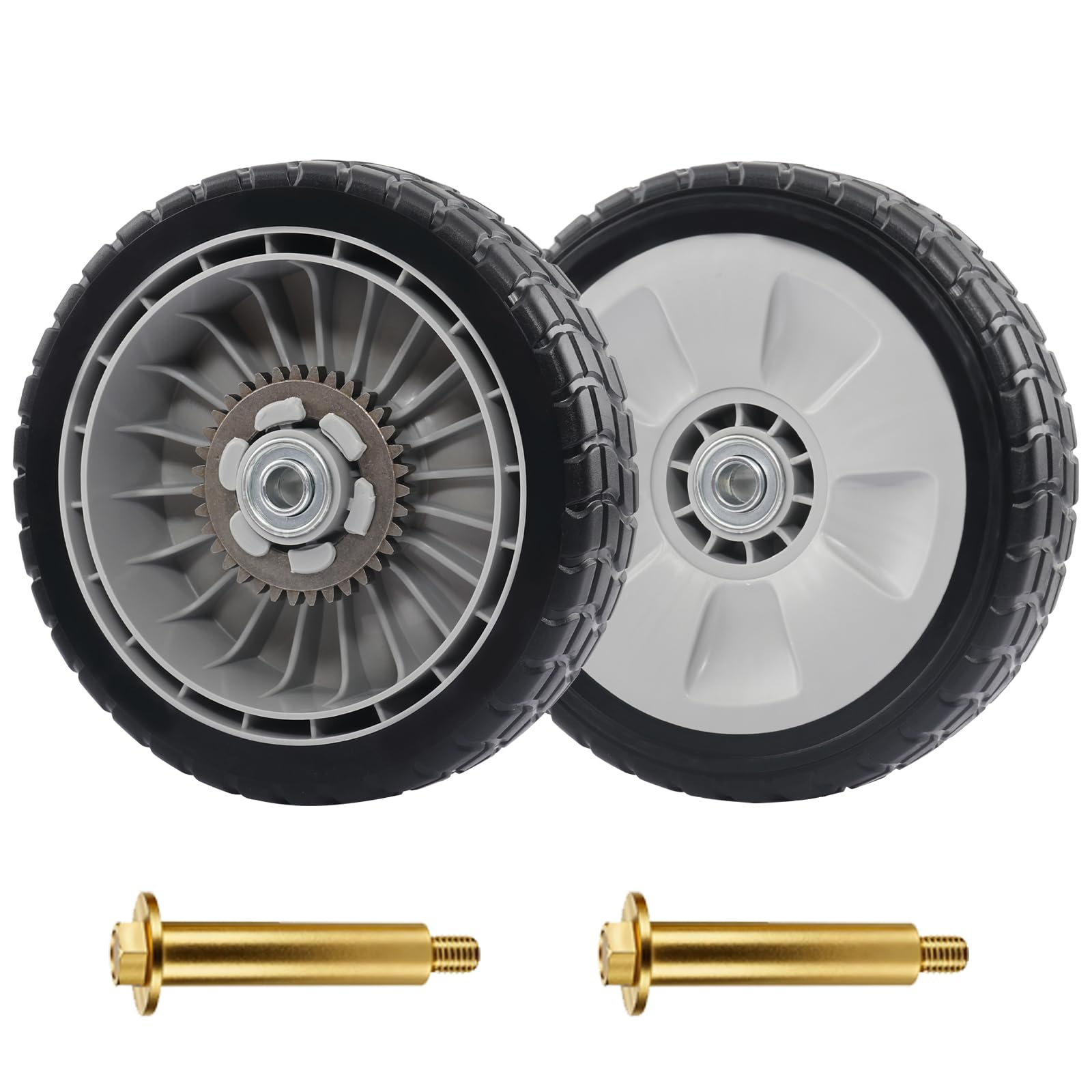 CheeMuii Paquete de 2 ruedas traseras para cortacésped HRR216 con kit de pernos, 2 ruedas de transmisión trasera 42710-VE2-M02ZE para cortacésped Honda HRR216 HRS216 HRT216