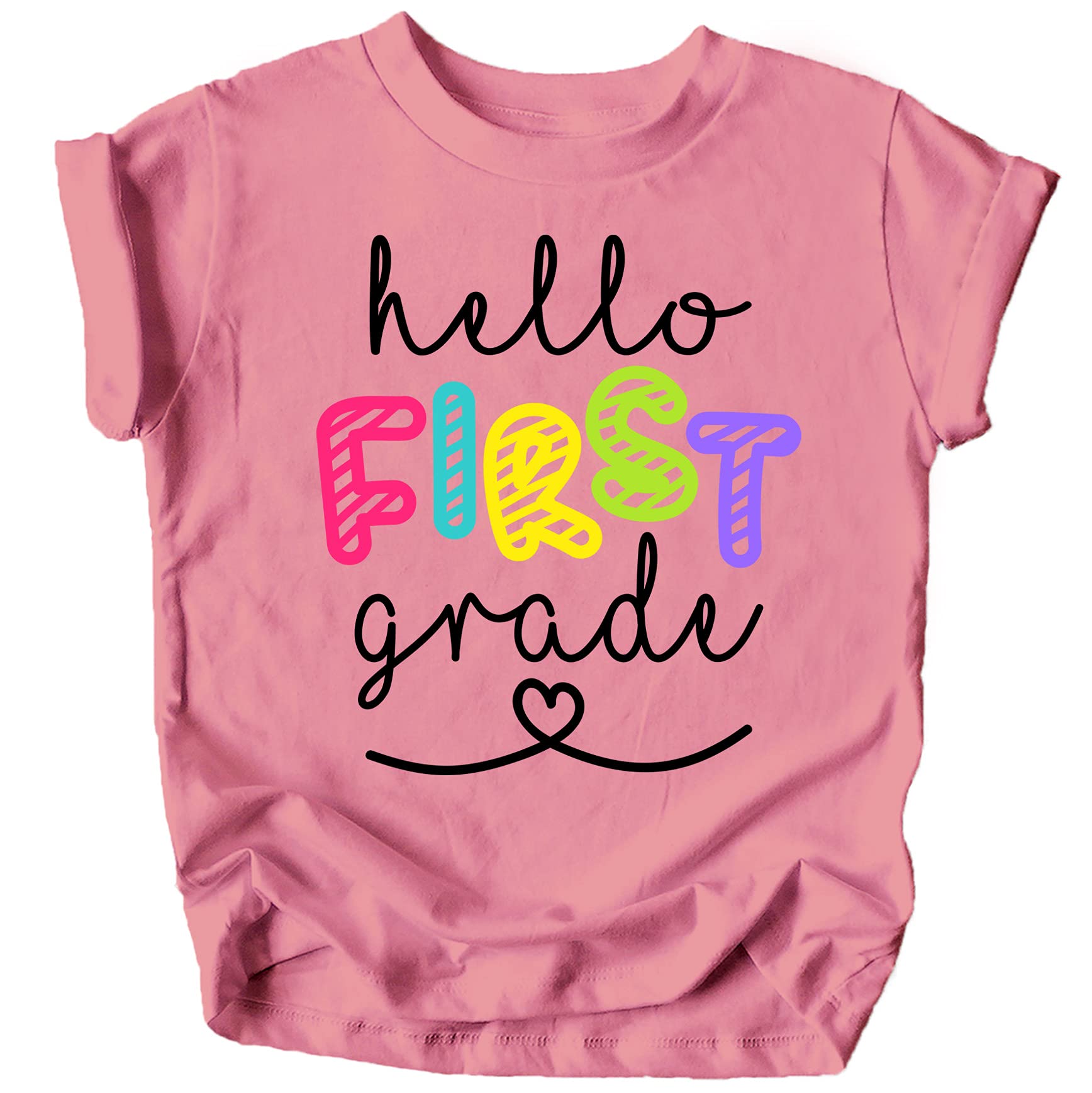 Olive Loves Apple Hello 1st Grade First Day of School Gift Back to School Mauve Shirt Youth Small