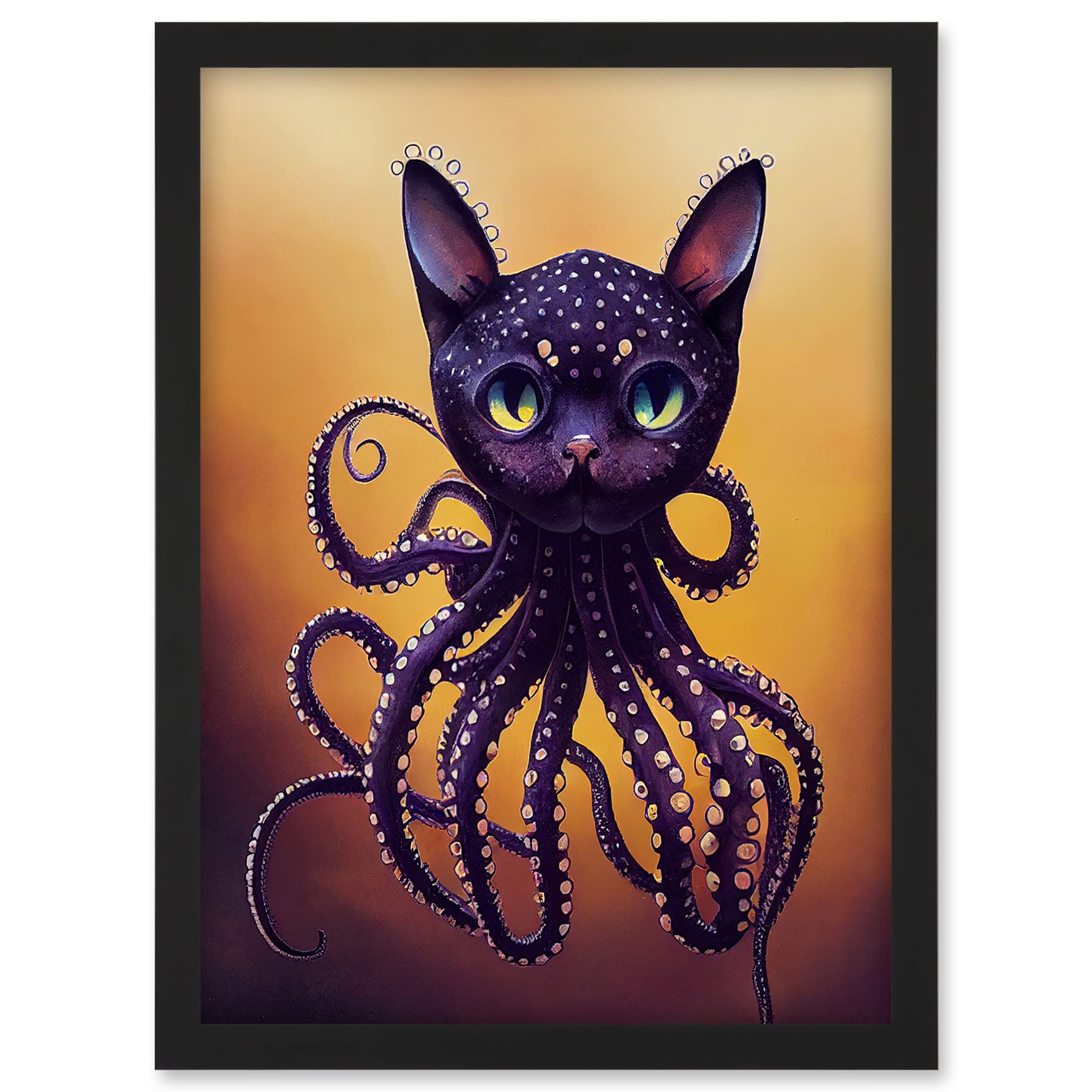 Doppelganger33 LTD Octopussy Surreal Cat Octopus Hybrid Purple Artwork Framed A3 Wall Art Print
