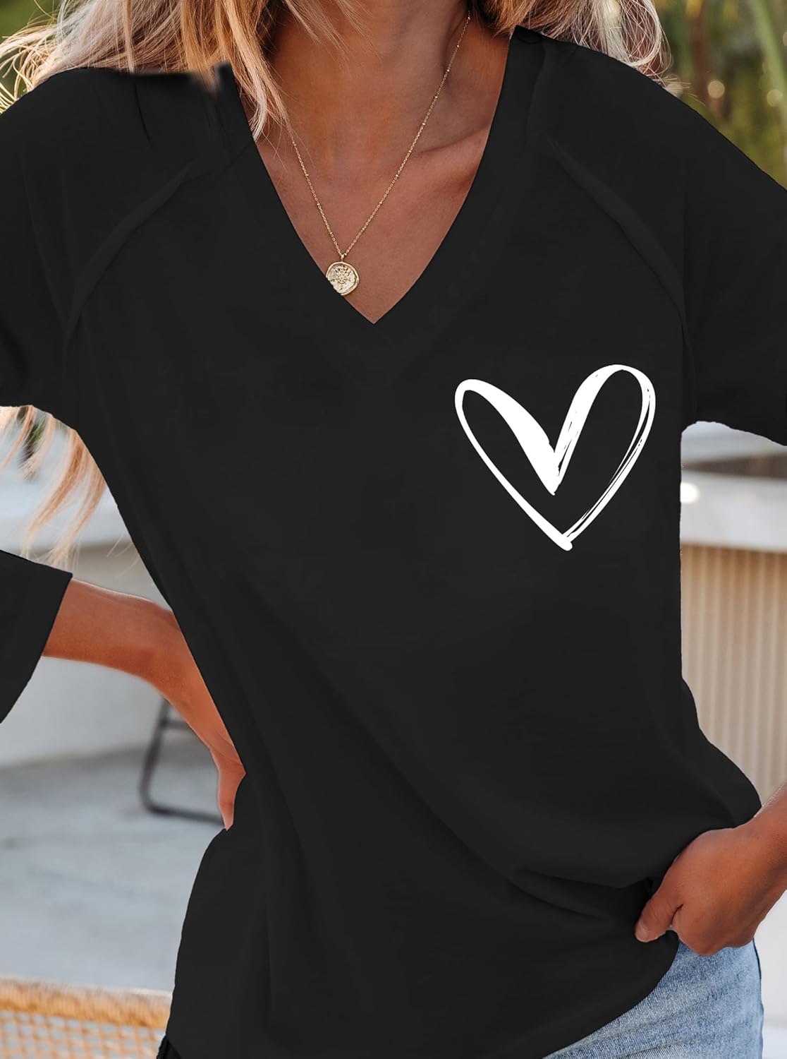 Hilinker Women's Graphic Tee Long Sleeve Tops Casual Loose V Neck T Shirts - Image 5