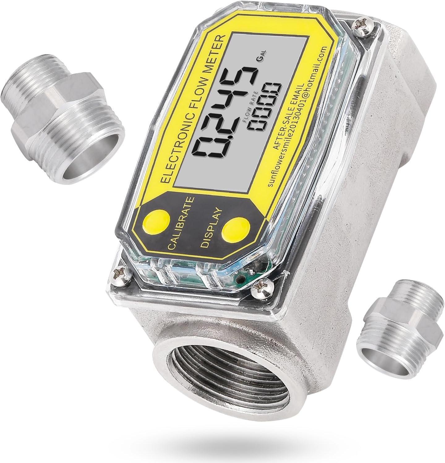 Turbine Flow Meter LCD Digital Display Flowmeter with 1-Inch FNPT Inlet/Outlet, Gas Oil Fuel Flowmeter for Diesel, Kerosene, Gasoline (1 inch Stainless Steel)
