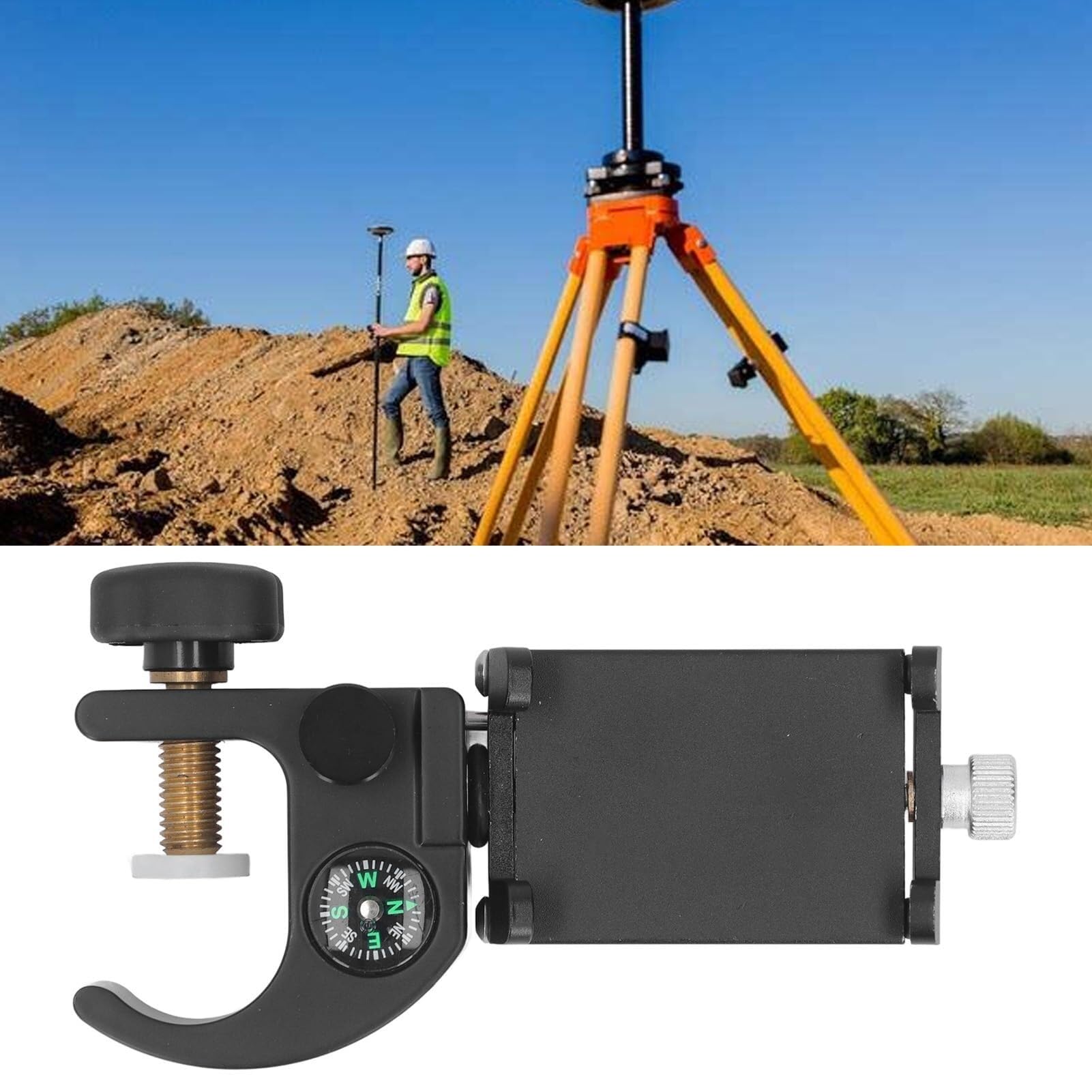 Morsetto universale per palo per collettore di dati con bussola e supporto telefono - Accessorio per rilevamento RTK