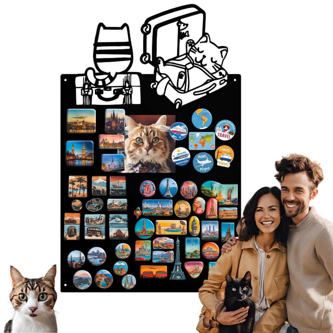 Tableau Magnétique Effaçable en Acier - Idéal pour Aimants et Notes - Tableau Noir Magnétique Mural - Compatible avec Marqueurs Craie - Thème des chats - 80x50 cm - Noir