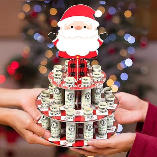 Christmas Money Holder, Santa Claus Cash Cake Stand for Give Christmas Money Gifts, Surprise Xmas Cash Gift Ideas for Him Her Son Daughter Grandkids