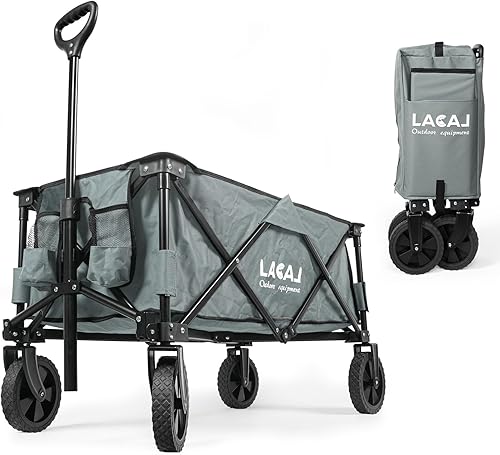 Carro plegable plegable, carro plegable resistente, carrito portátil con ruedas estrechas todo terreno para jardín al aire libre, picnic, playa,