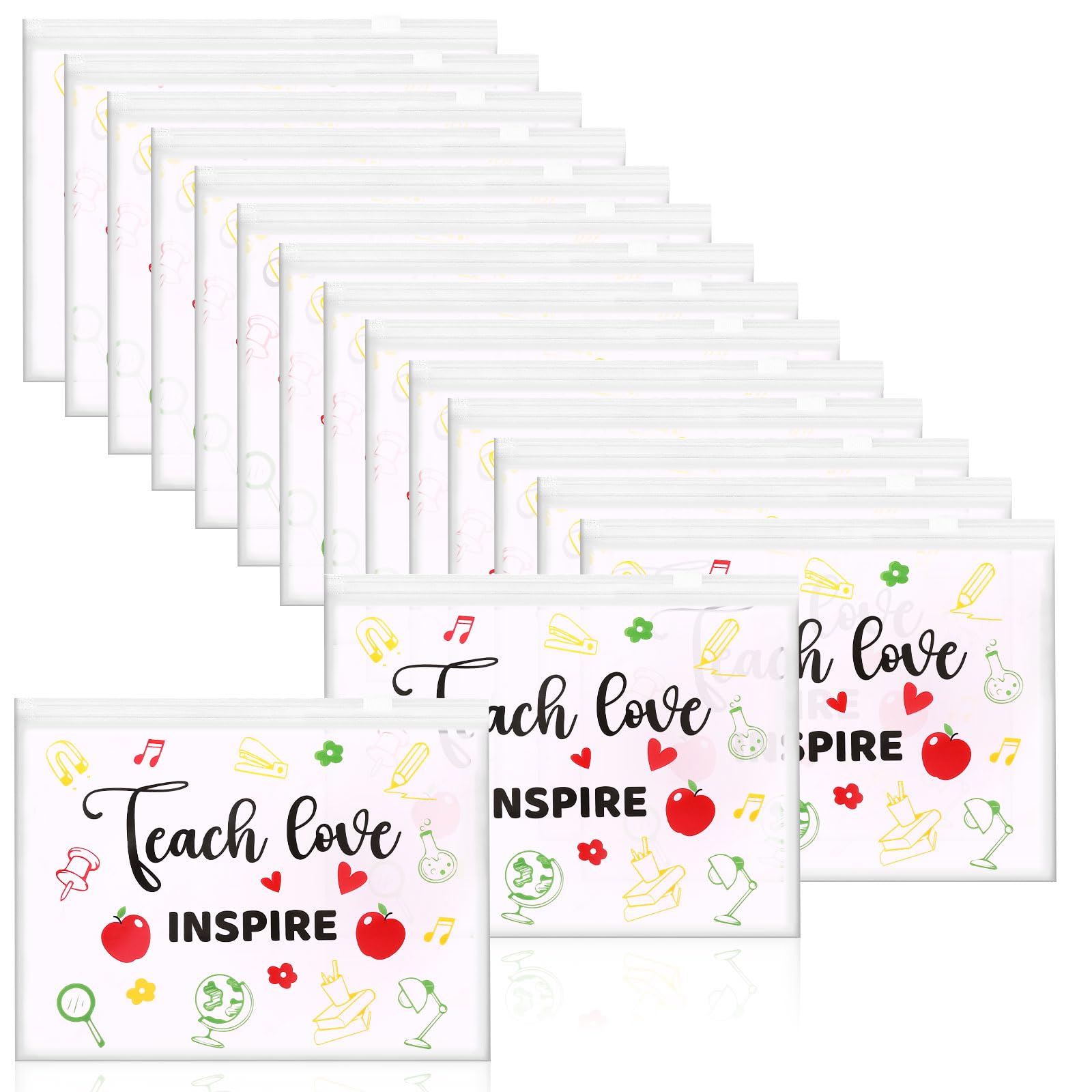 Jansun 50 Pcs Teacher Appreciation Make up Bag Teach Love Inspire Pencil Cosmetic Bags Zipper Travel Toiletry Bag Thank You Gifts for Teachers