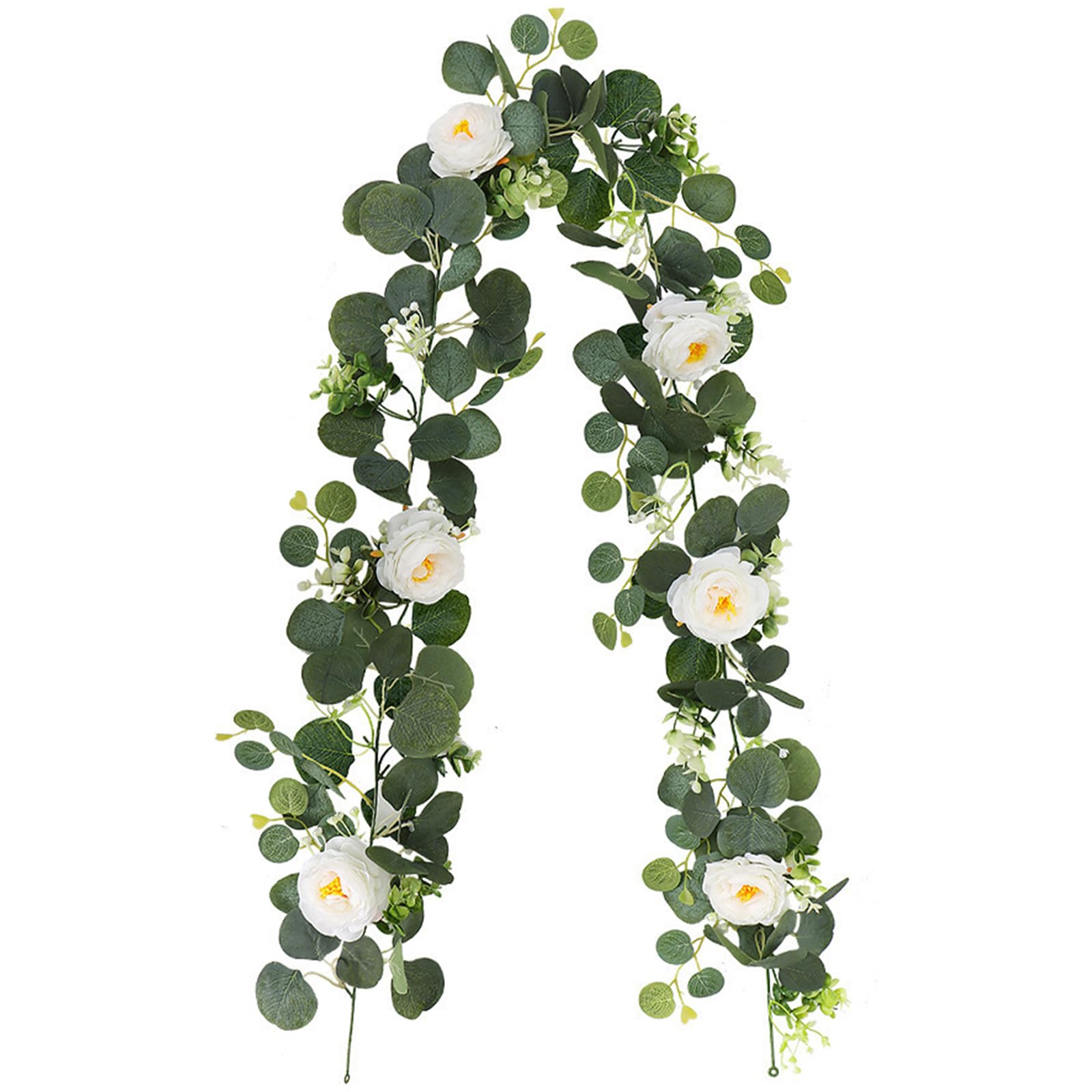 KASESSS White Artificial Flowers Garlands, 180cm Fake Flowers Dahlia Vine Garland, 5.91FT Plastic Flower, Artificial Flower Decoration for Ceremony Home Garden Wall Backdrop Wedding Christmas Party
