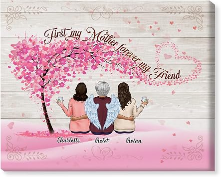 Gossby Personalized Mother Daughter Wrapped Canvas - First My Mother Forever My Friend - Custom Gift for Mom from Daughter with Avatars Names - Mother and Daughter Art Gift - 2 Daughters