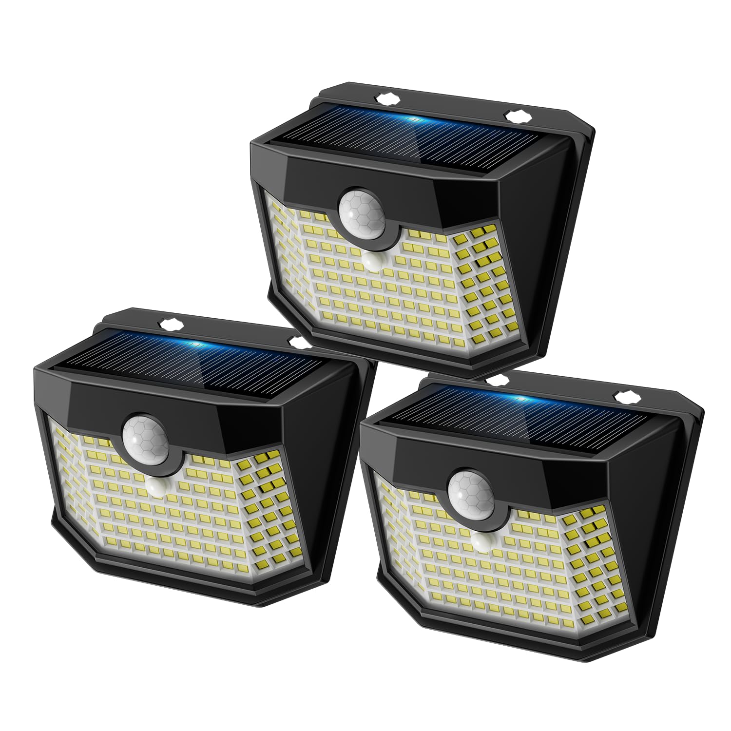 Aootek Solarlampen für Außen Außenbeleuchtung mit Bewegungsmelder - 120 Led Strahler, Breiter Winkel, IP65 Wasserdicht- 3-Stück für Garten, Terrassen-Beleuchtung, Schwarzer Rahmen, Kaltweiß