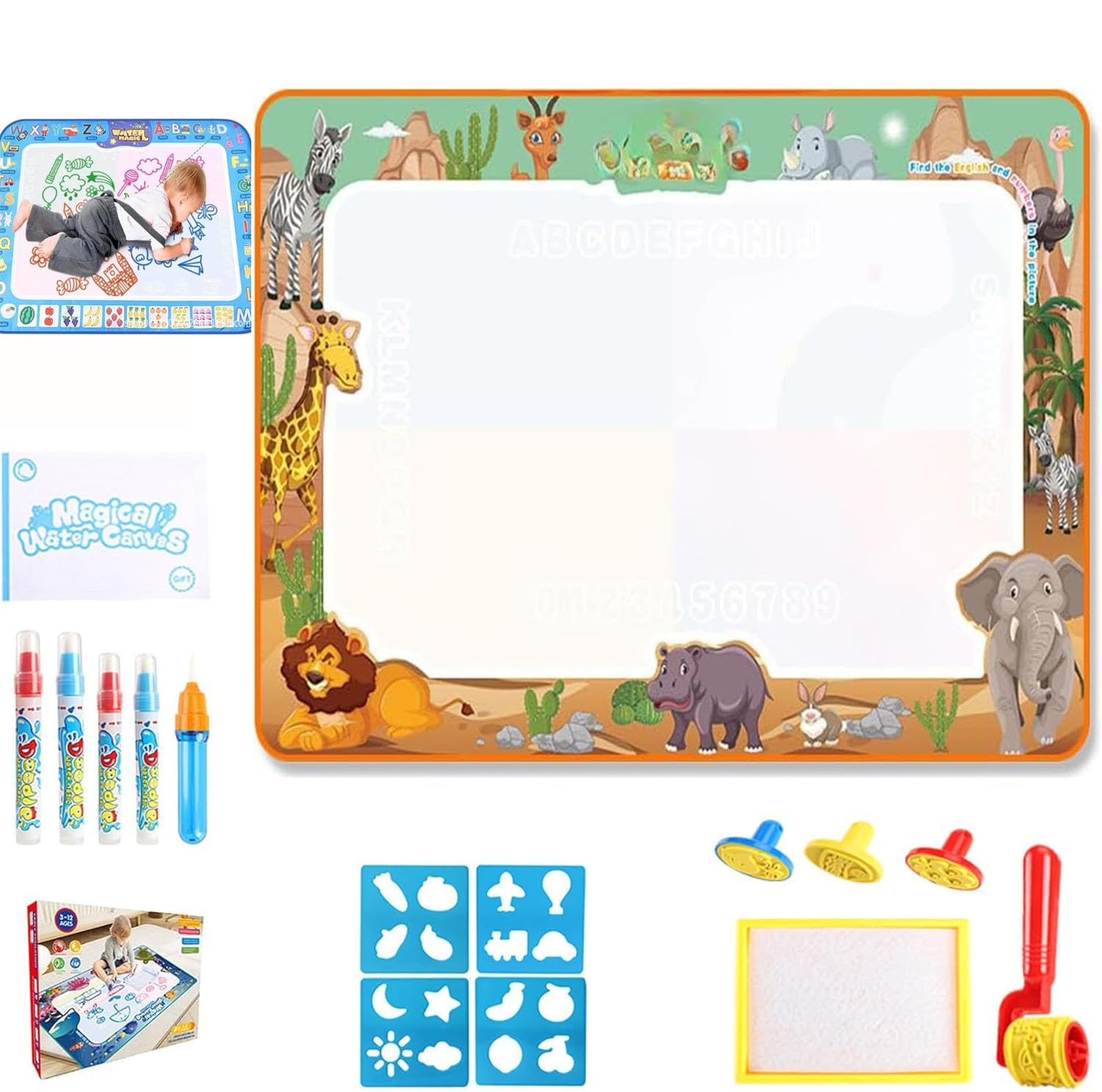 AshopfunAqua Infinity Canvas Toy,Aqua Infinity Canvas Mat,Reusable Extra Large Graffiti Water Painting Blanket,Create Safe and Clean Place to Have Fun for Kids (Animal, 80x100cm)