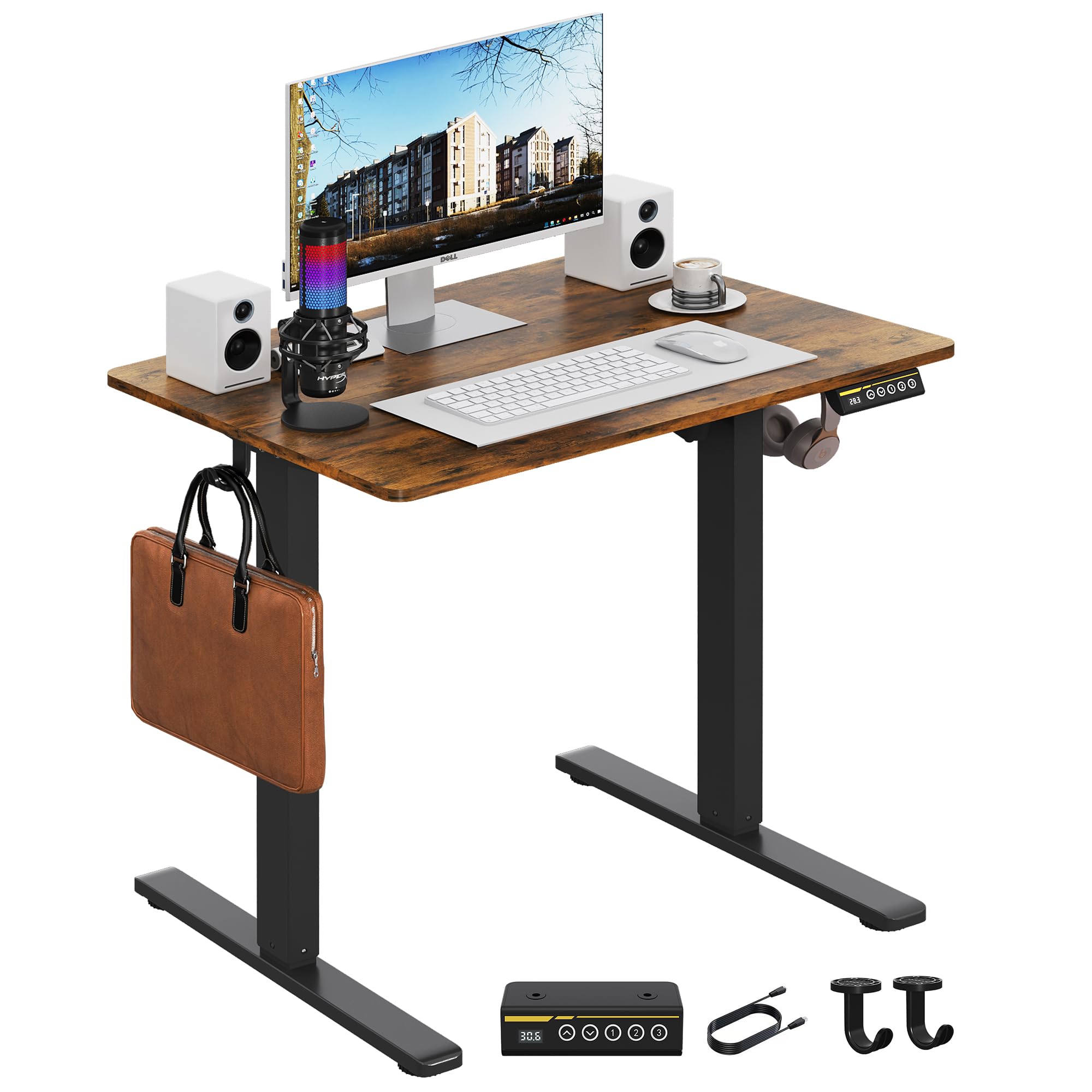 Gamork Electric Standing Desk,32x24 Inches Adjustable Height Stand up Desk, Sit Stand Home Office Desk with Splice Board, 3 Preset Heights,Equipped