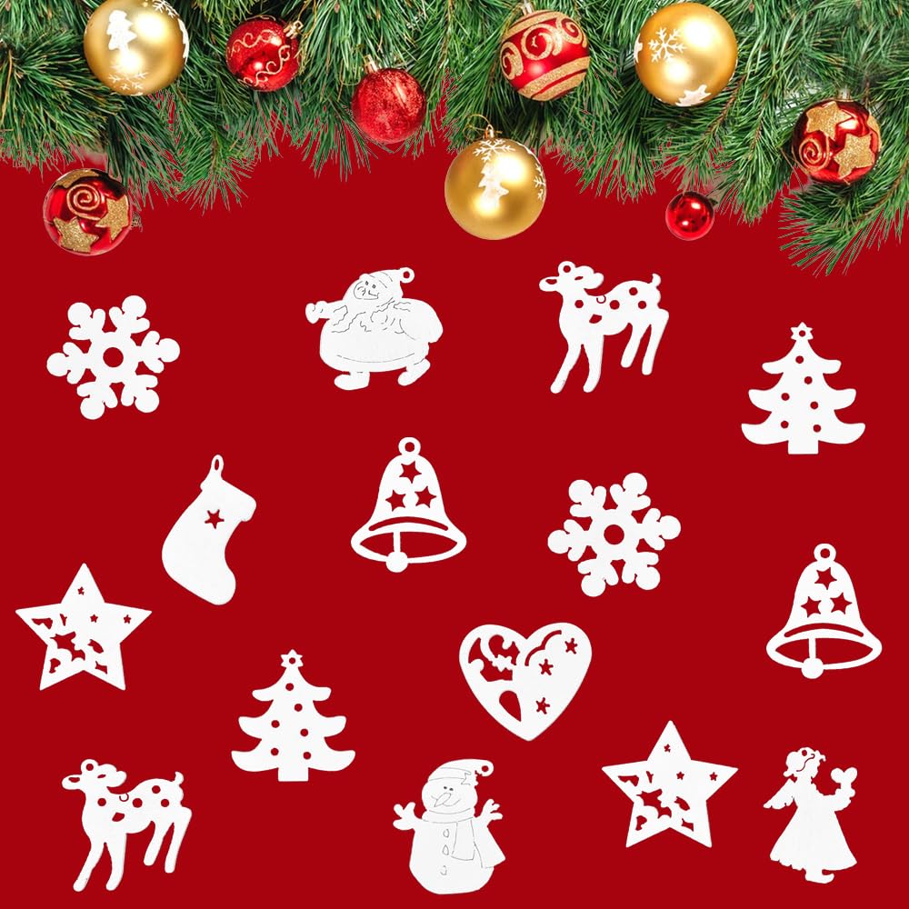 SLTAXAR 150 PCS Adornos Navidad Madera, Adornos para arbol de Navidad, Adornos Colgantes Navideños de Madera de 10 Estilos Mixtos, Adornos Navidad Manualidades para Decoración de Arboles Regalos