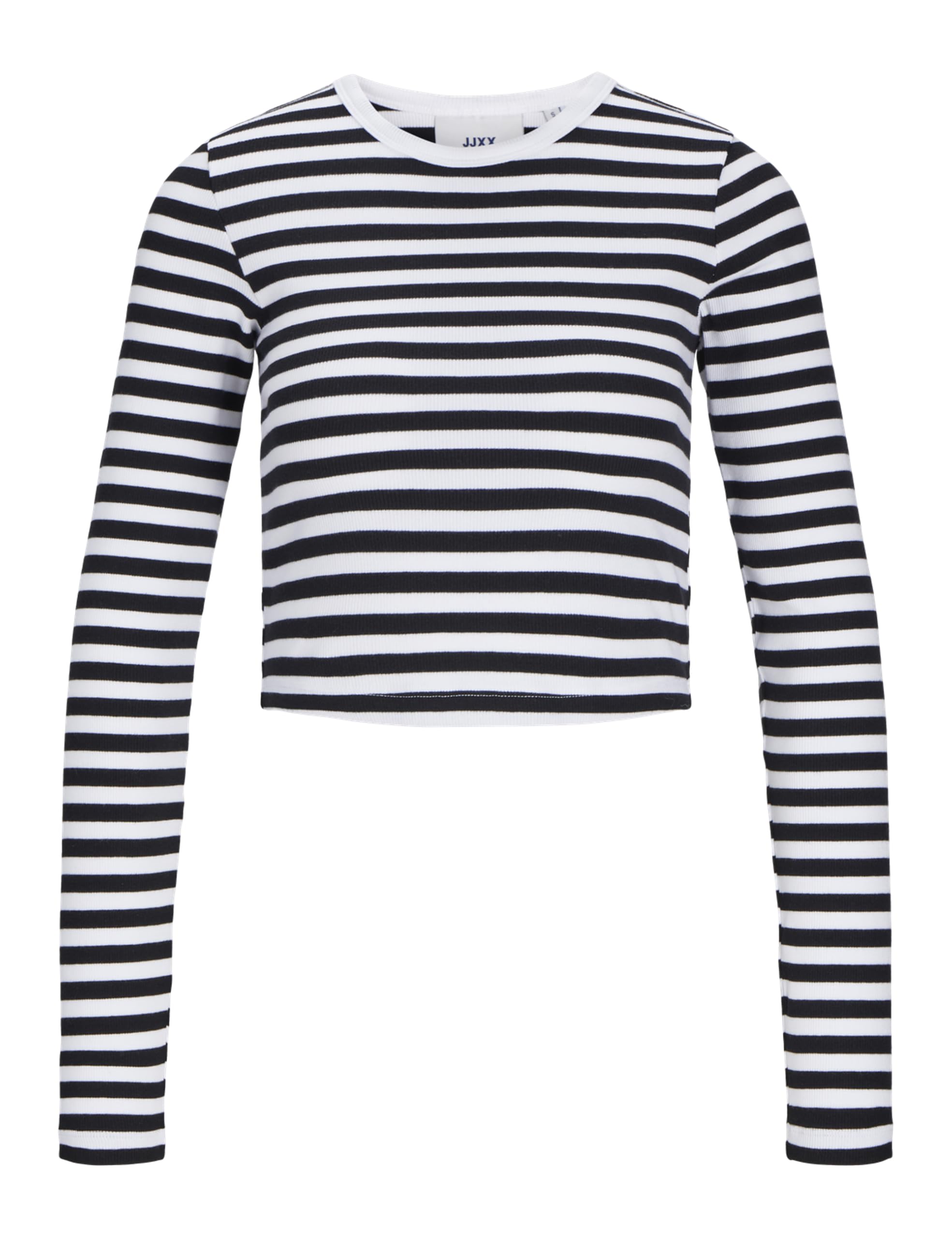 Jack & Jones Jxfeline STR LS Stripe Rib Tee JRS Noos, Bright White/Stripes: Black, M