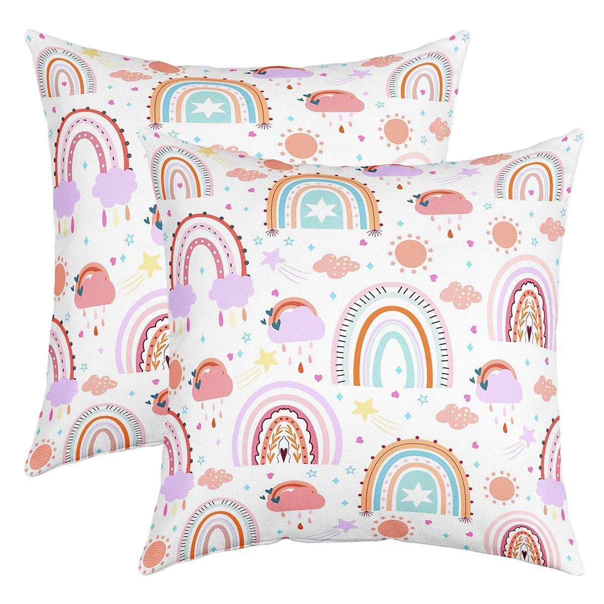 Homemissing Rainbow Pillow Cases Cushion Covers Rainbow Decorations Pillow Cases Cushion Covers Set Rainbow Cushion Covers White Throw Pillow Covers 16x16 Inch Set of 2 for Kids Adults