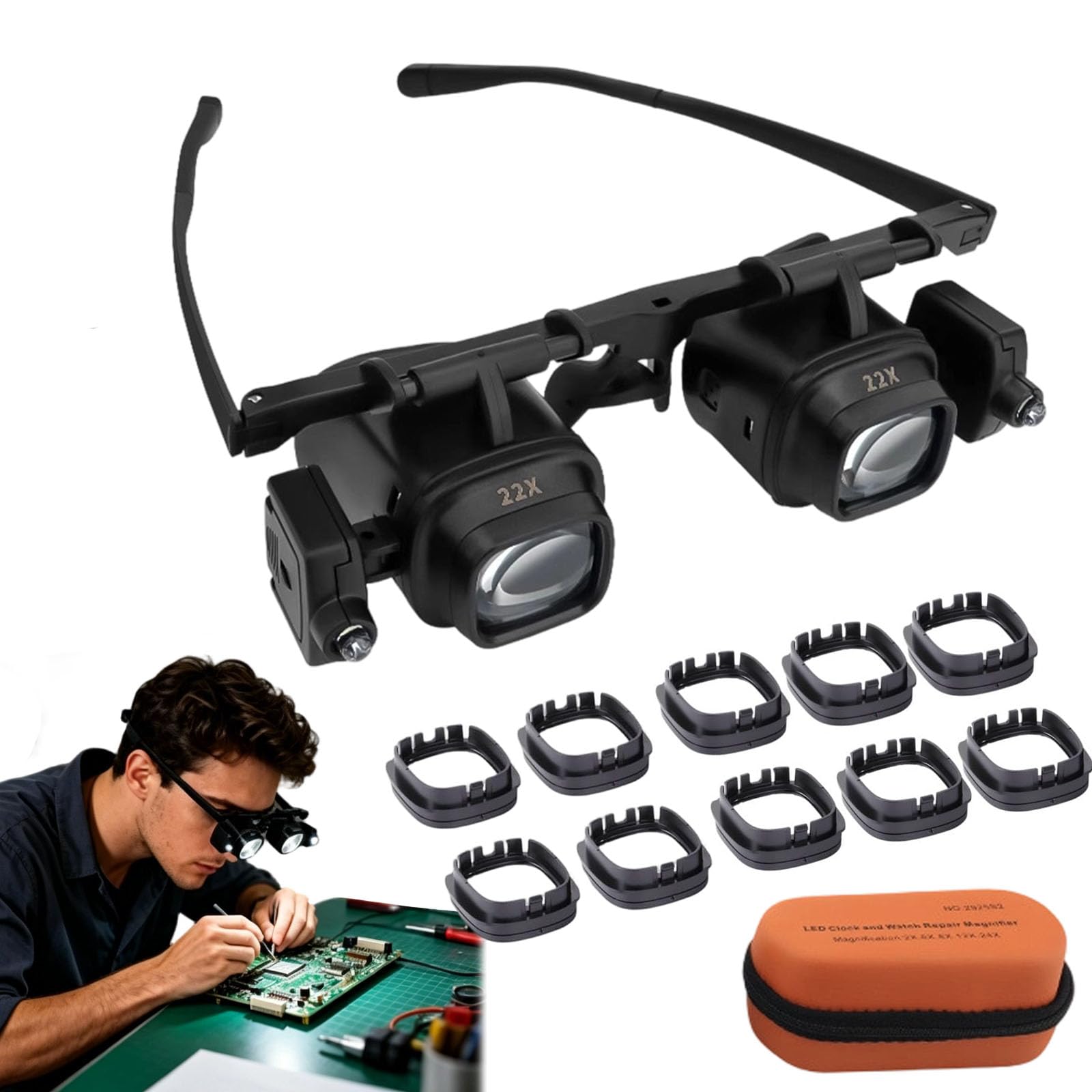 Precision Led Magnifier For Electronics & Crafts, Magnifying Glasses, Wearable, Interchangeable Lenses 2x 4x 6x 8x 10x 12x 24x, For Electronic Repair Soldering Watch Repair Crafts (Group5, Set1)