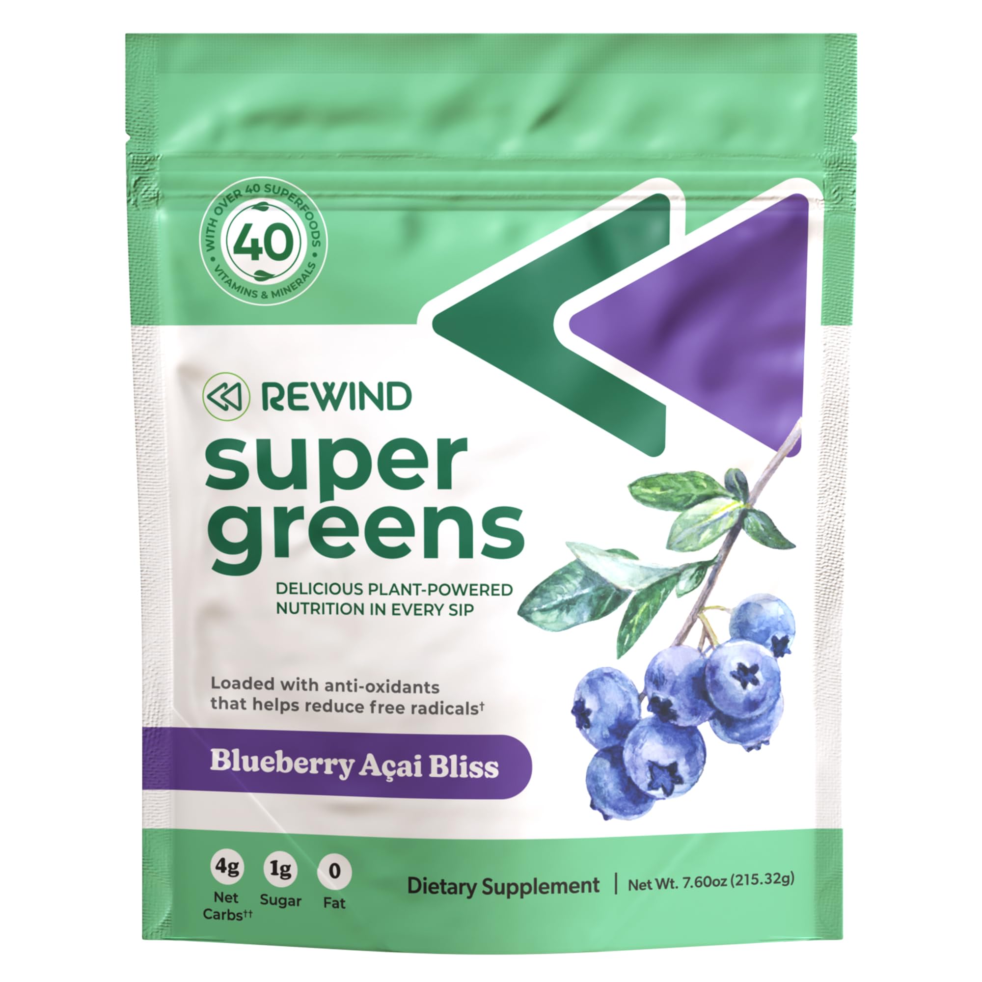 Best Tasting Super Greens Powder with 40+ Superfoods – Delicious Daily Green Powder with Vitamin B12, Zinc, Vitamin C, Magnesium & Calcium – Green Juice Superfood Mix - Blueberry Acai Flavor
