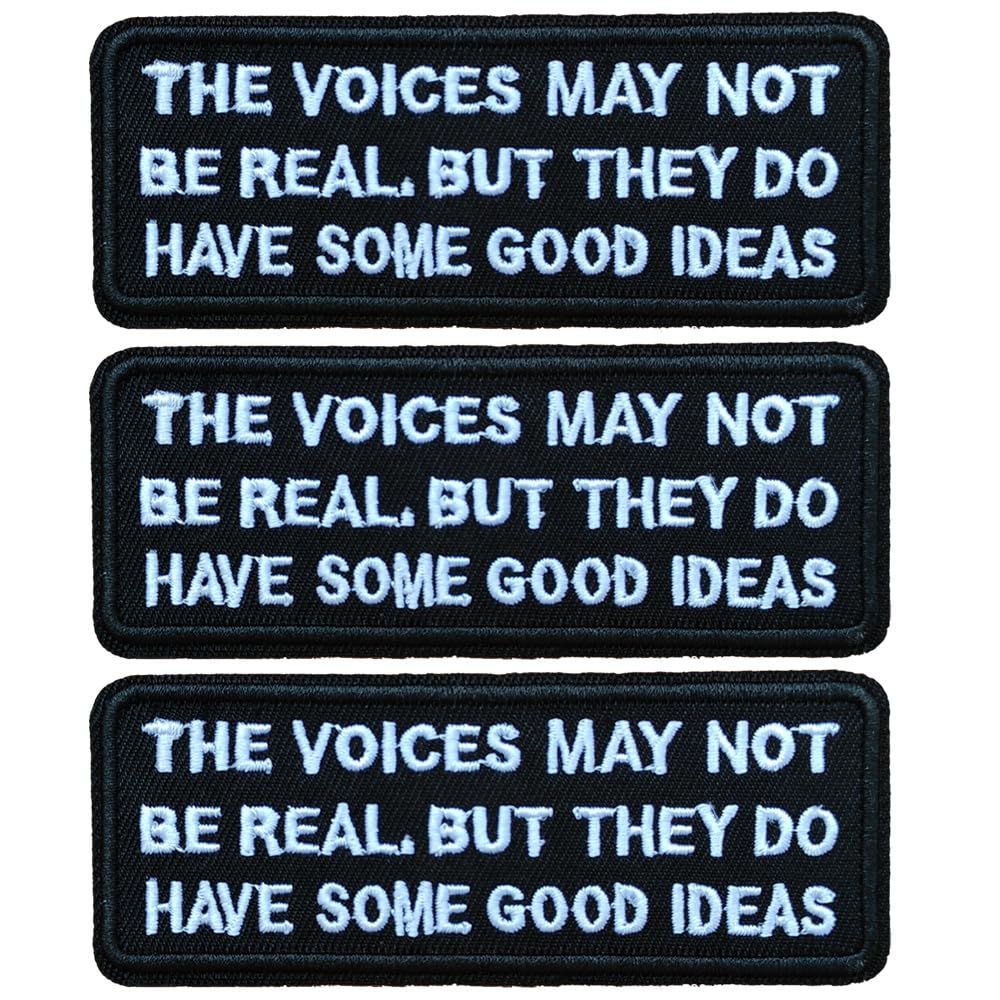 Sunshine Patch 3 PCS The Voices May NOT BE Real, BUT They DO Have Some Good Ideas Embroidered Iron On Patch Fabric Badge Accessories, White/Black, S_Text_005