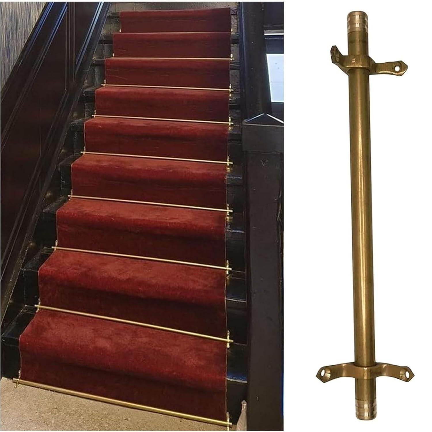 20 28 30 32 34 36 38 40 42 44 46 48 50 Inch Long Brass Stair Rods for Carpet Runners Set of 3-16 Pack, Home Durable Stair Clips, Gold Stair Runner Rods for Fixed Stair Carpet(13 Pack,102cm(40in))