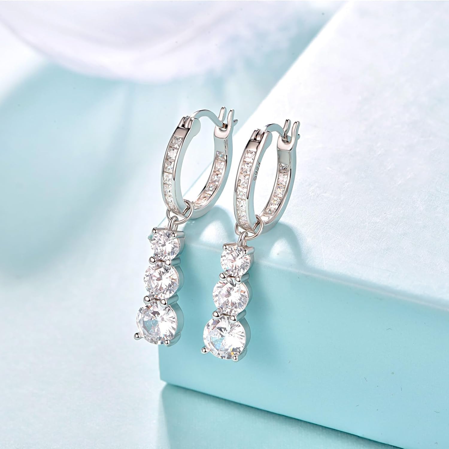 AENEAS Valentines Day Gifts for Women Long Cubic Zirconia Dangle Drop Earrings for Women 925 Sterling Silver Trendy Dangling Hoop Earrings Trendy Jewelry Anniversary Christmas Birthday Gift for Wife Her Mom - Image 3