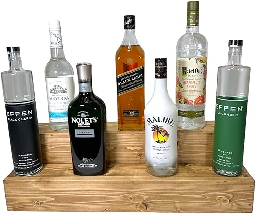 Estante escalonado para botellas  Expositor de botellas de licor de 2 niveles  Organización de bar  Estante de encimera de cocina (Early American)