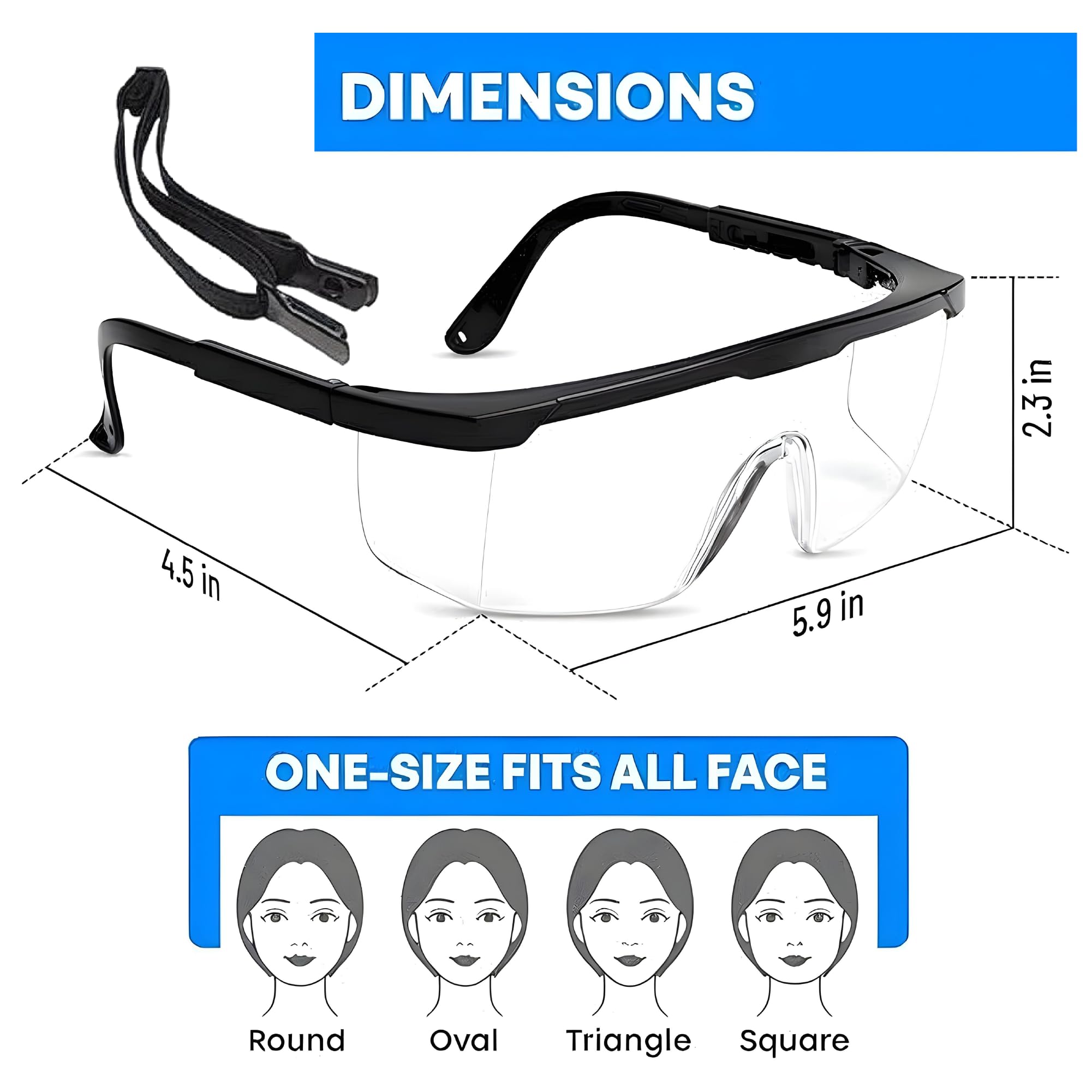 Gafas de seguridad, lente de cobertura completa, protector de cejas integrado, resistentes a los rayos UV, antivaho, antiarañazos, resistentes a los impactos, marcos laterales ajustables