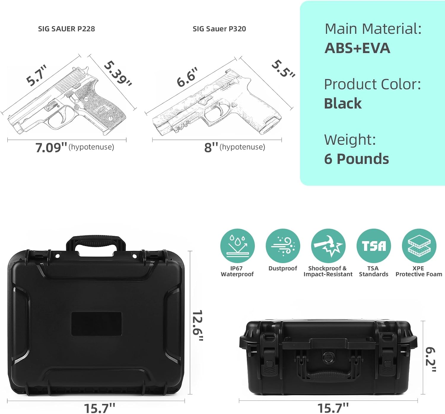 Pistol Case Holds 5 Handguns and 11 Magazines, TSA Approved Hard Shell Gun Cases for Handguns, 16 Inches Custom Pre-cut Foam Waterproof Handgun Case