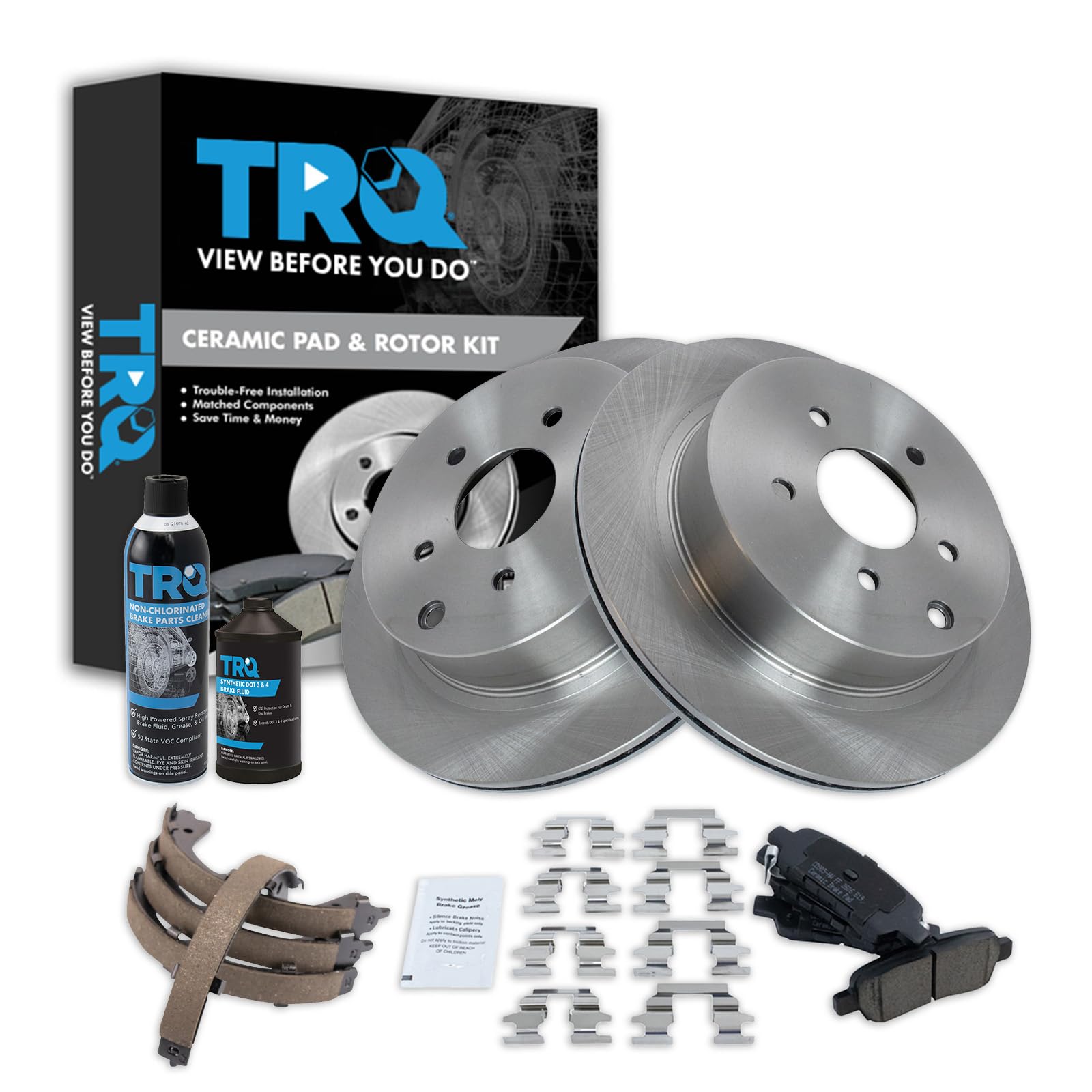 TRQ Rear Brake Pad &amp; Rotor Kit Compatible with 2006-2019 Infiniti 2003-2007 Nissan