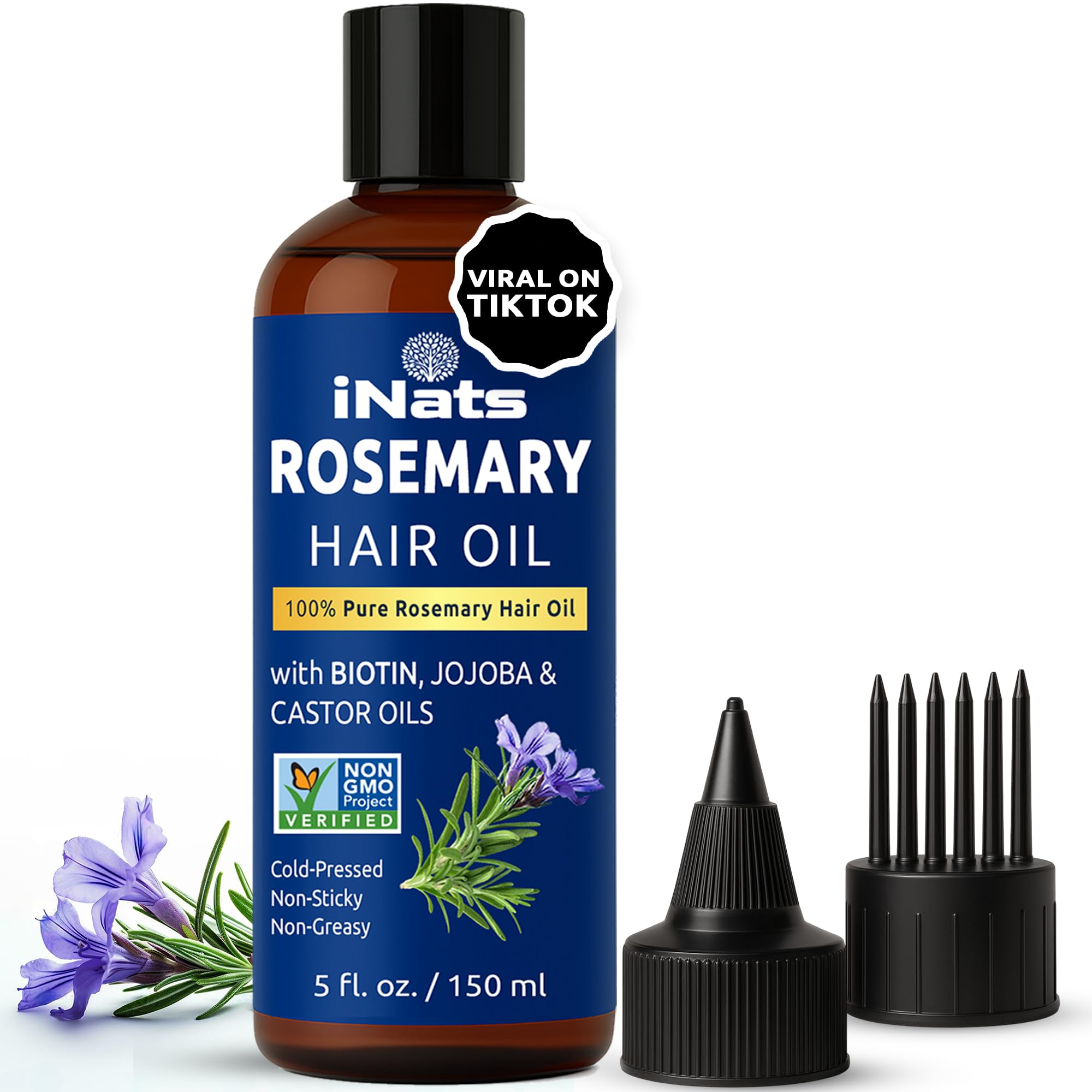 Aceite de romero 100 % puro para el crecimiento del cabello (5.2 onzas líquidas), prensado en frío e infundido natural con biotina, jojoba y aceites de ricino, repara el cabello seco dañado