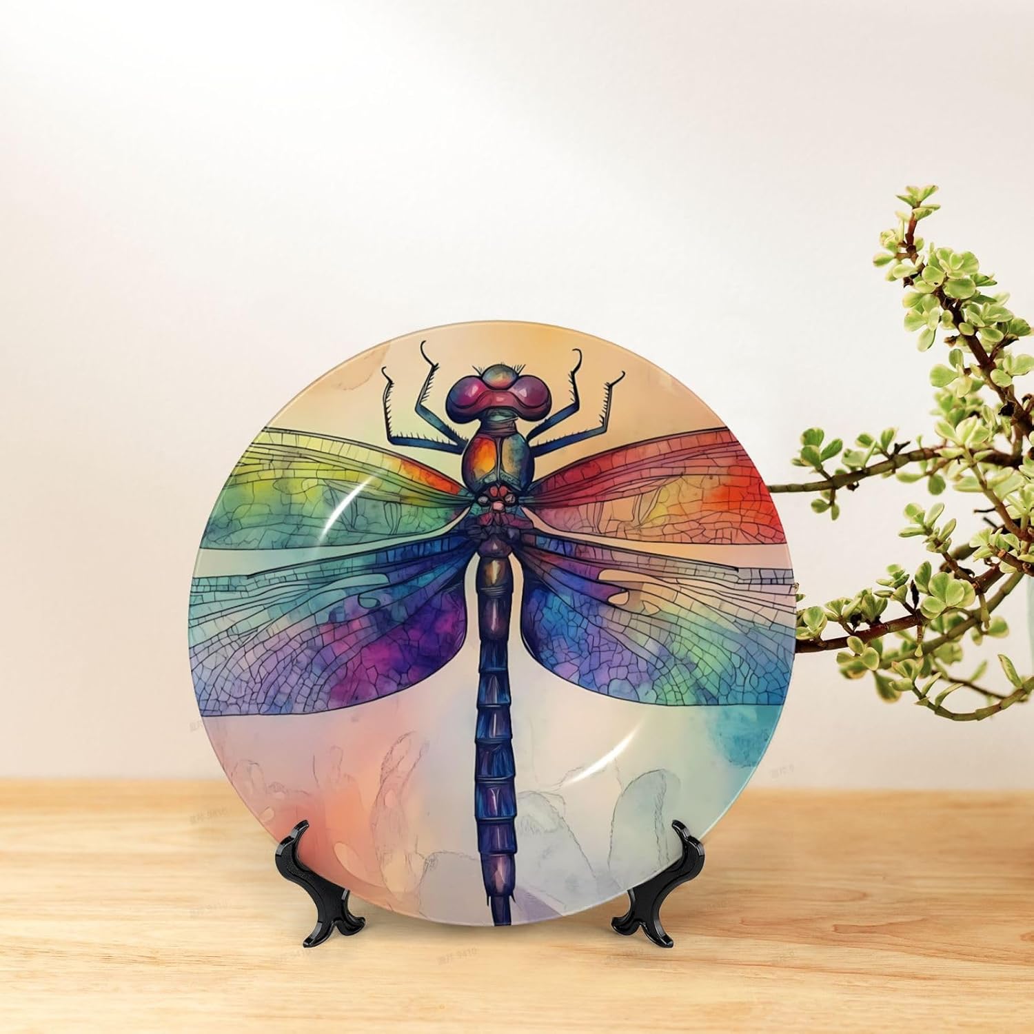 Modern Dragonfly Style Ceramic Plate Display Home Display With Stand Wall Hanging Plate For Home Decor 10 Inch