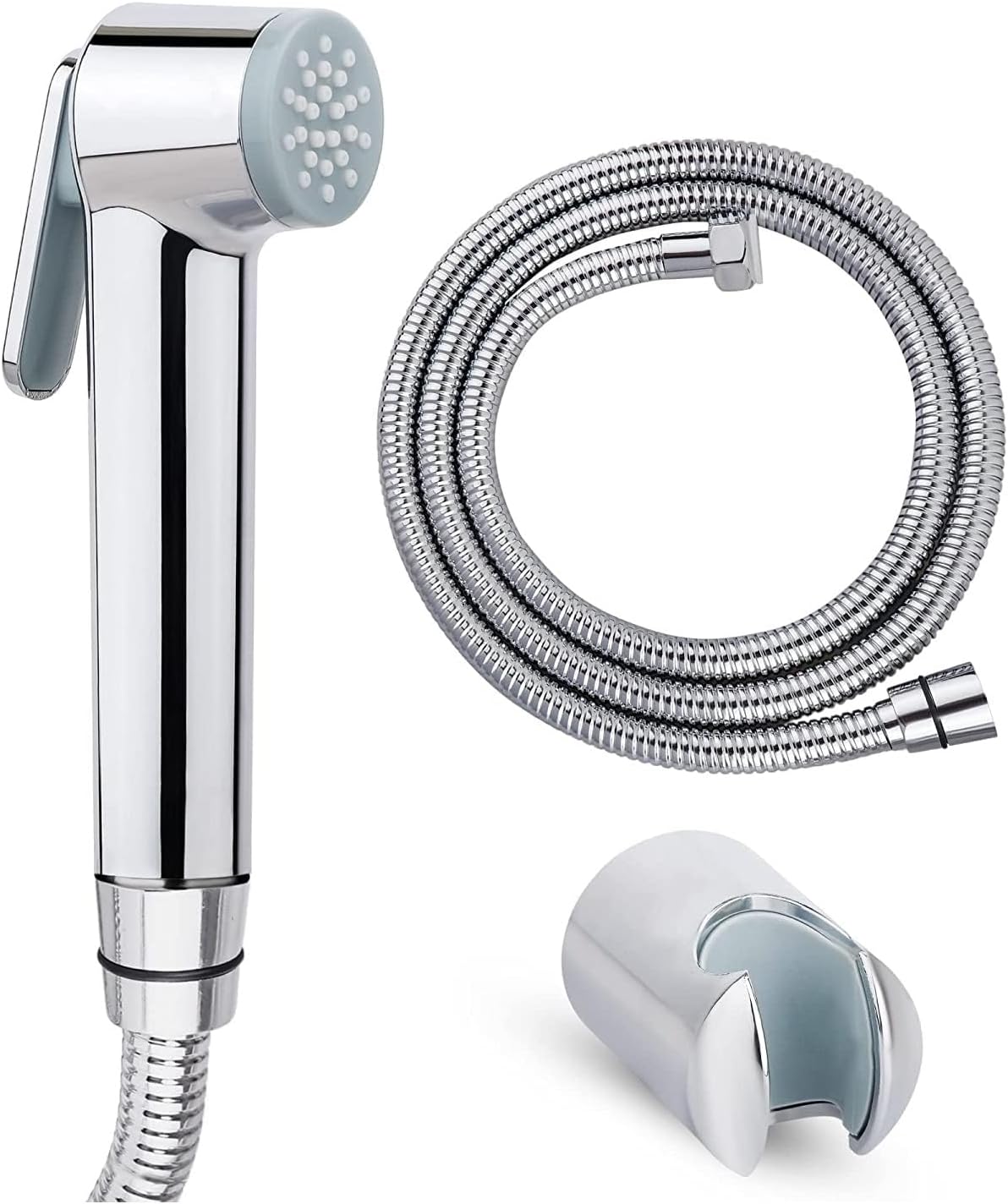 WISDOM Premium ABS Riva Health Faucet Set with 1.5 Meter Stainless Steel Hose Pipe and Wall Hook Health Faucet (Wall Mount Installation Type) (Silver)
