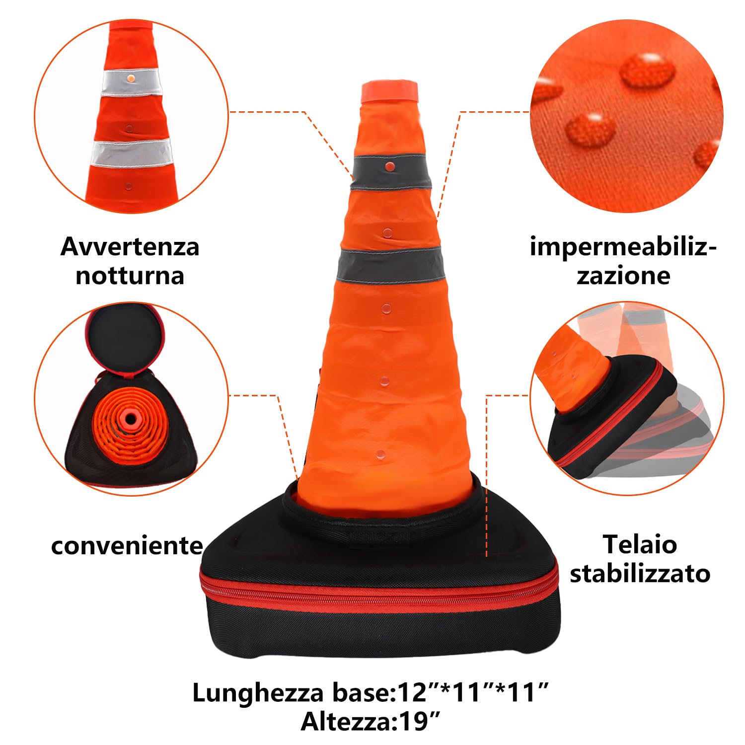 Set di 2 Catene di Scorrimento Per Auto in Tessuto,Coni pieghevoli per il traffico, buona presa, testata e certificata secondo la normativa EN 16662-1 (Rossi)-L