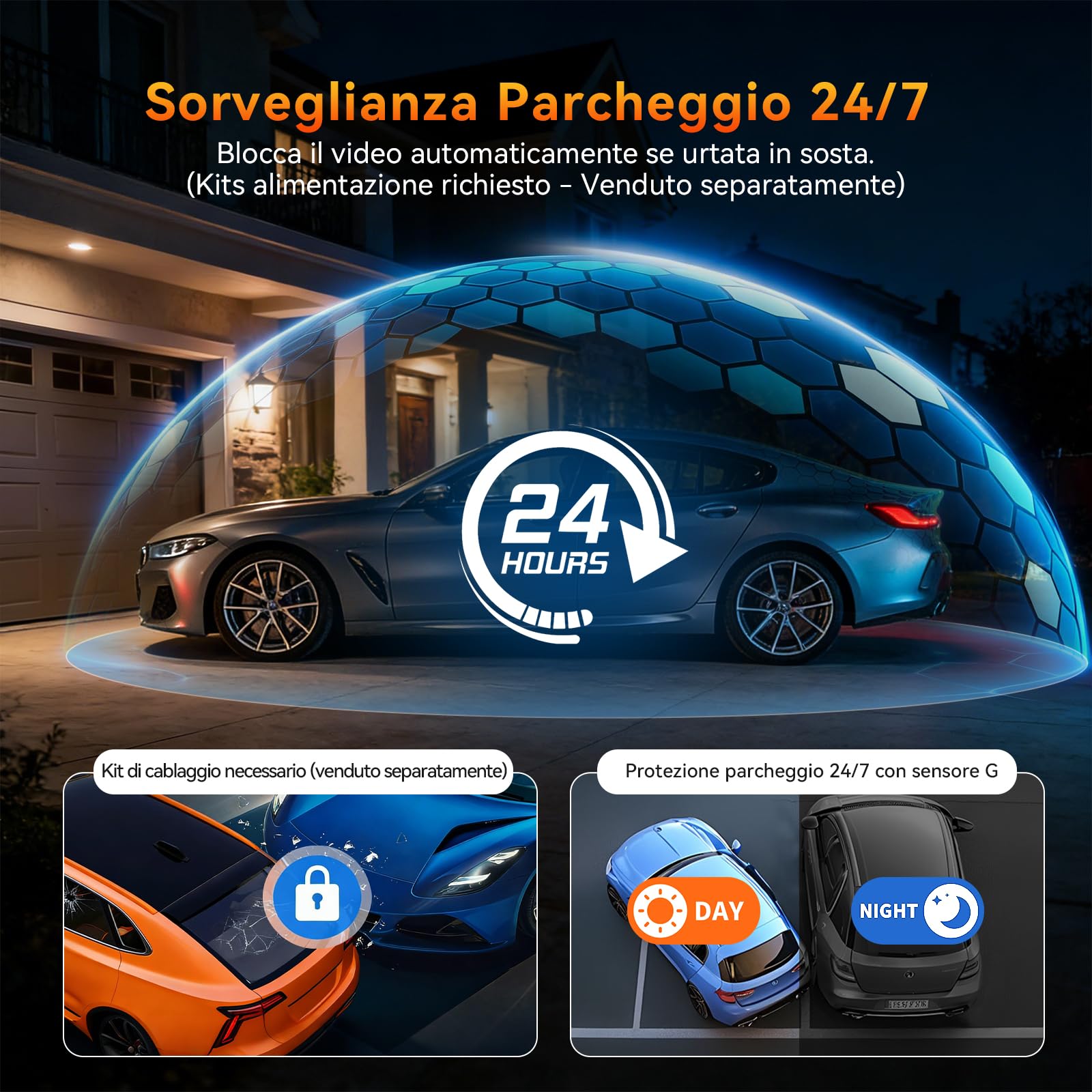 Dash Cam Auto 4K+2K – Dashcam WiFi 5GHz con Scheda 64GB, Telecamera per Auto Fronte Retro, Grandangolo 170°+120°, Visione Notturna WDR, Sensor G, Registrazione in Loop, Parcheggio 24h