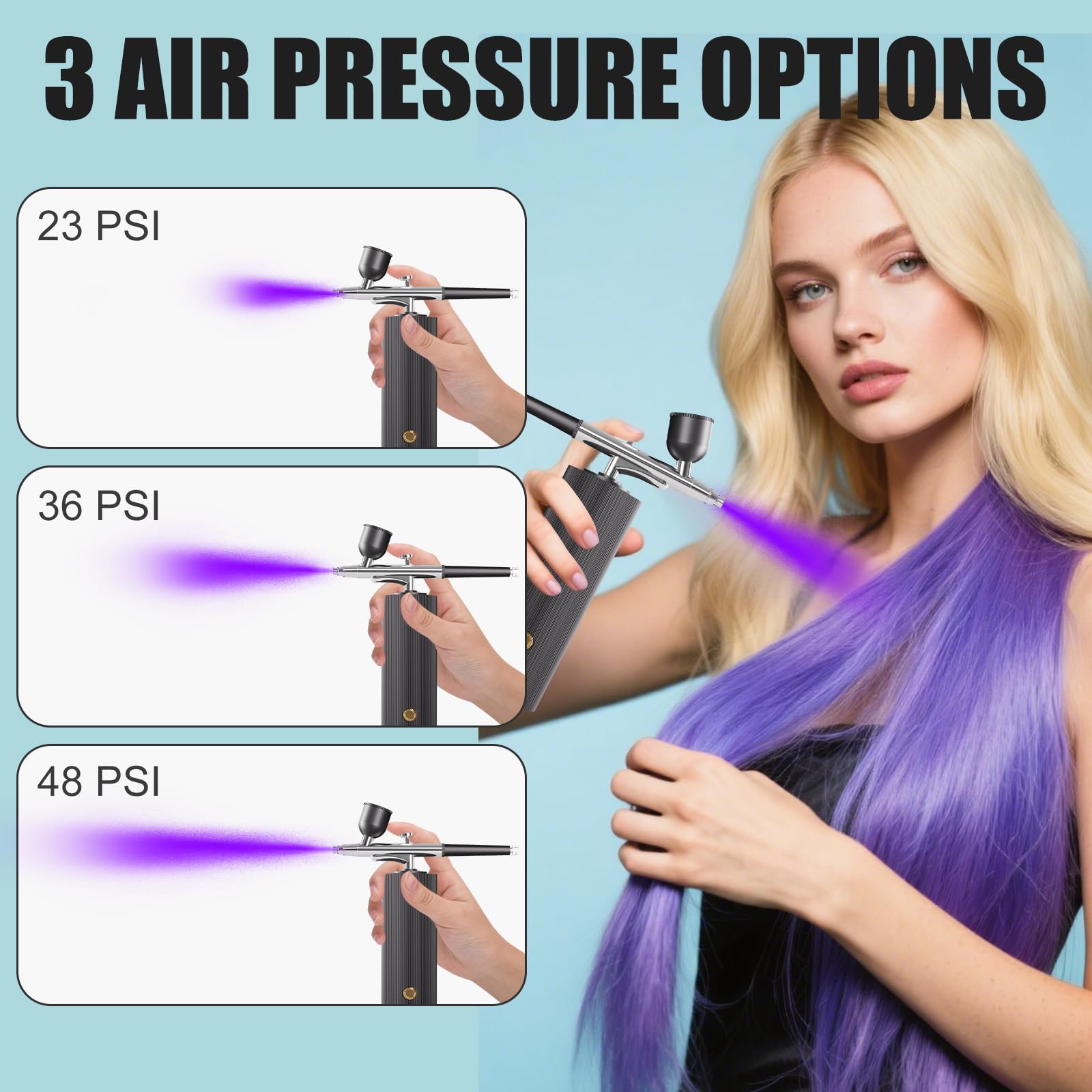 OBEST Juego de aerógrafo con compresor, tipo C recargable, juego de aerógrafo de alta presión con boquilla de 0,3 mm y juego de cepillos de limpieza para graffiti, pintura, arte de uñas, maquillaje