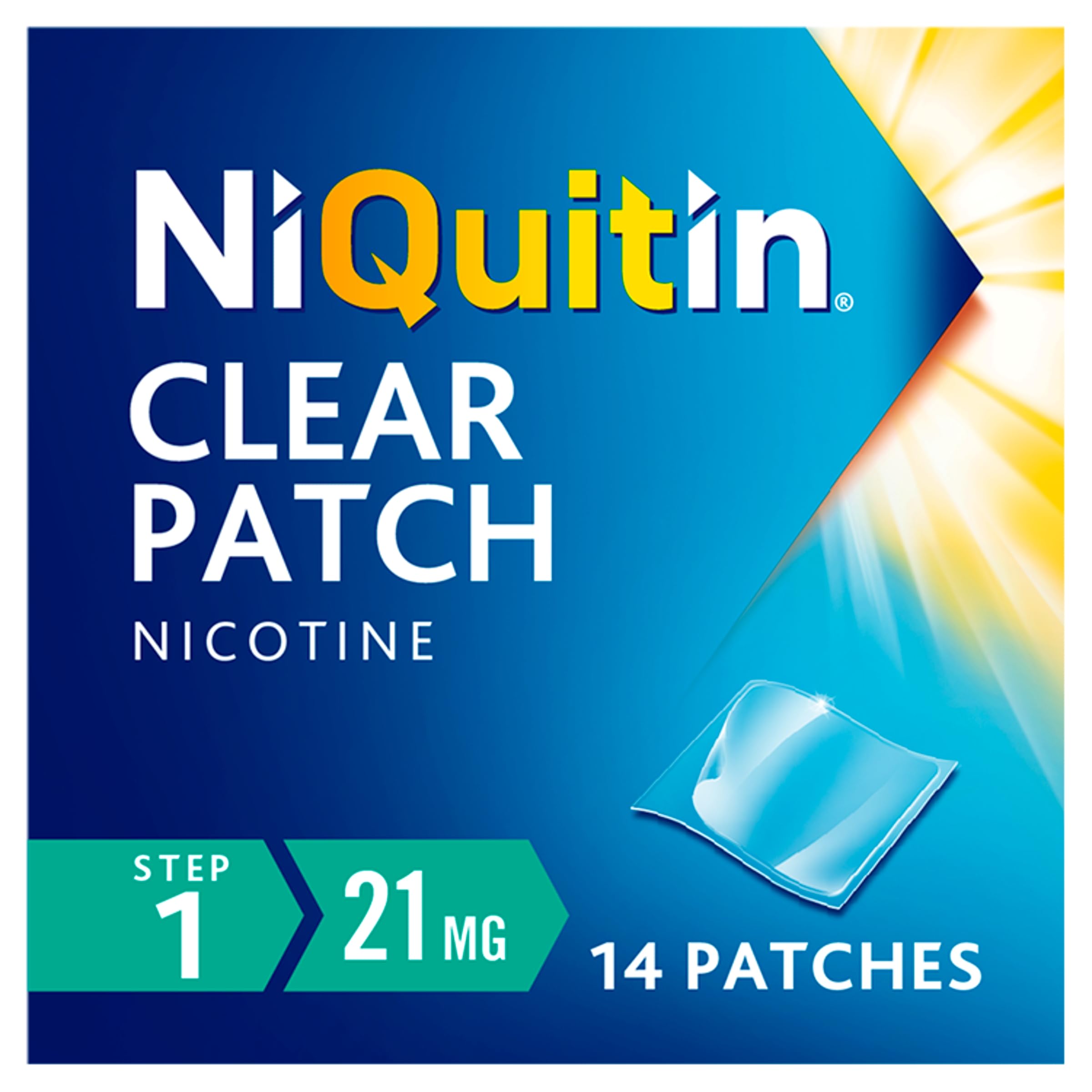 NiQuitin 21mg Nicotine Patches (Step 1-14 Clear Patches) - 24 Hour Craving Control - 1 Week Treatment Patches to Quit Or Reduce - Discreet Transparent Stop Smoking & Vaping Aids
