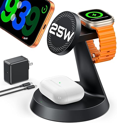 Miniatura 9 de Estación de carga 3 en 1 para dispositivos Apple, cargador inalámbrico rápido de 15 W compatible con soporte de carga MagSafe para iPhone 17 16 15