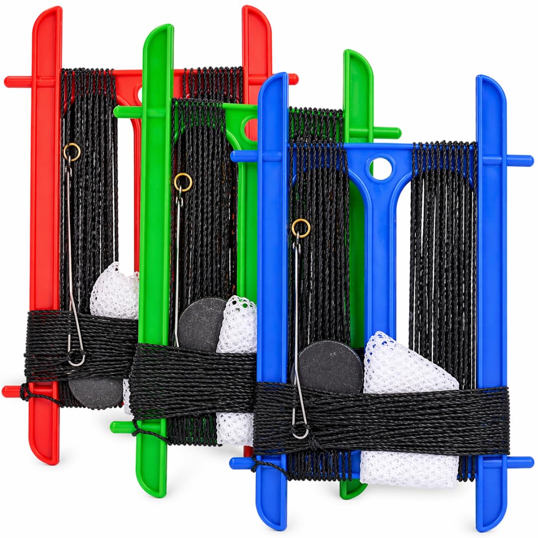 LND Gifts Crab lines Set of 3, Premium Crab Line with Crabbing Bait Bags and weights Ideal Crabbing Line Fishing Kit for the sea and rock pools for kids and adults